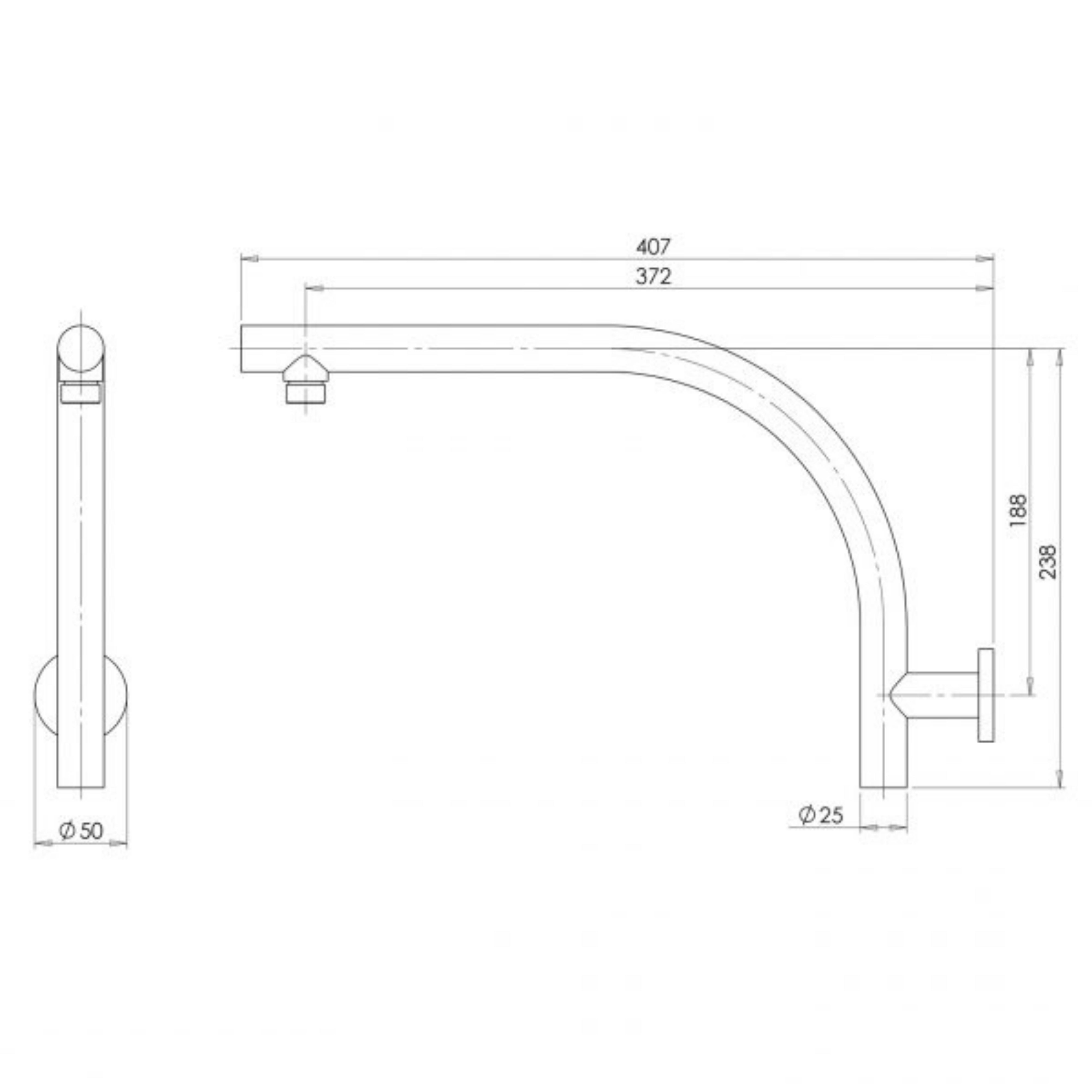 PHOENIX RUSH HIGH-RISE SHOWER ARM 400MM BRUSHED CARBON