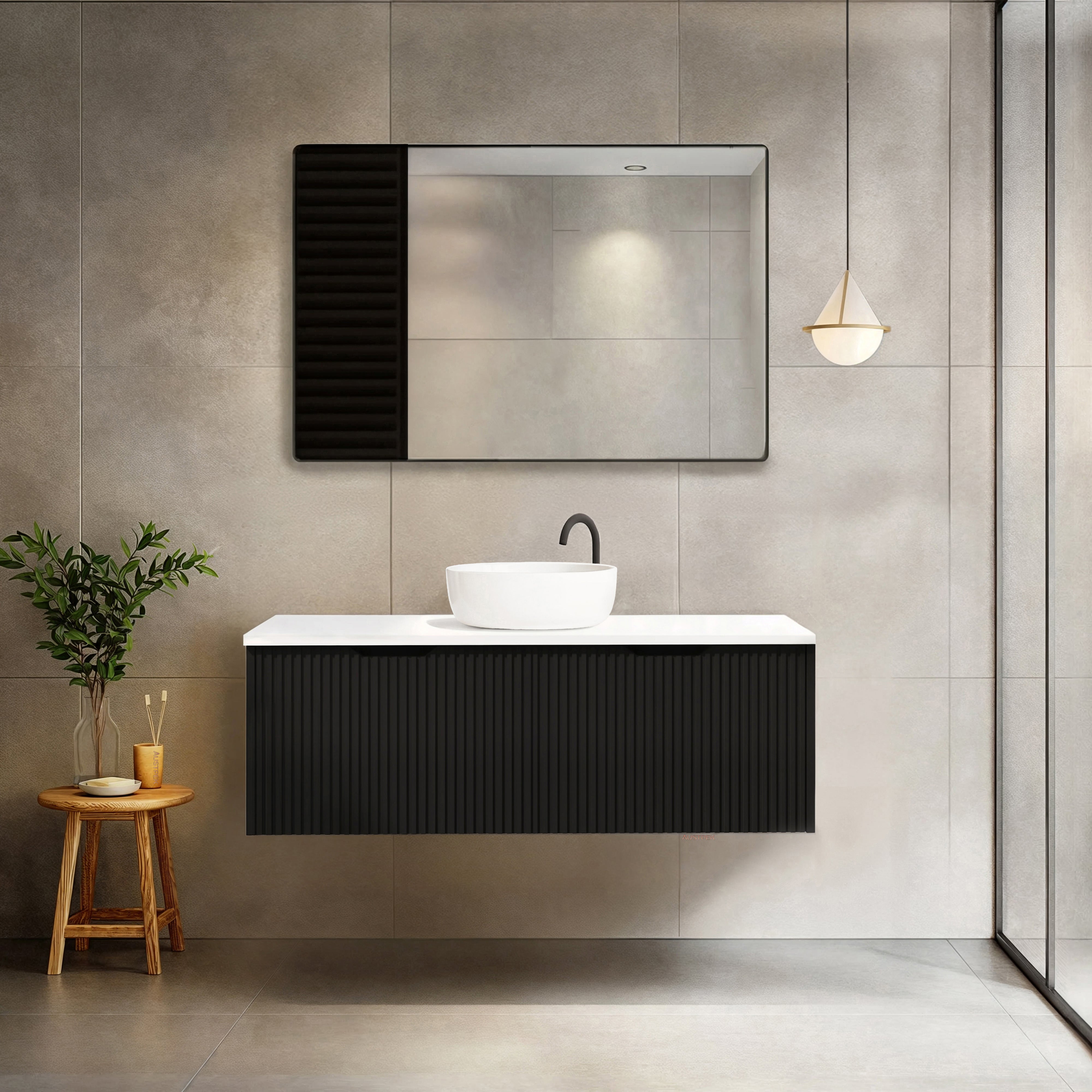 RIVA VIENNA MATTE BLACK 1200MM SINGLE BOWL WALL HUNG VANITY