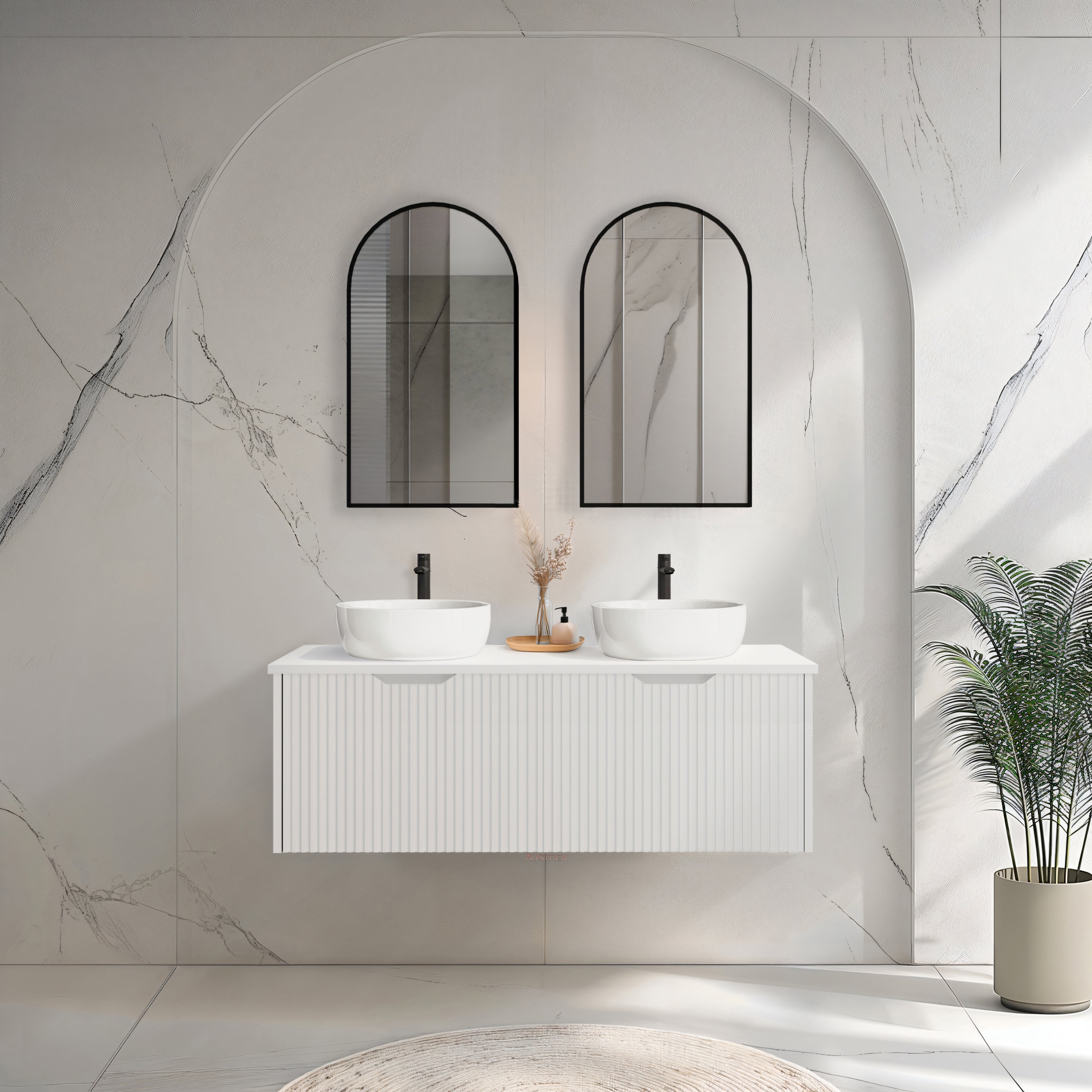 RIVA VIENNA MATTE WHITE 1200MM DOUBLE BOWL WALL HUNG VANITY