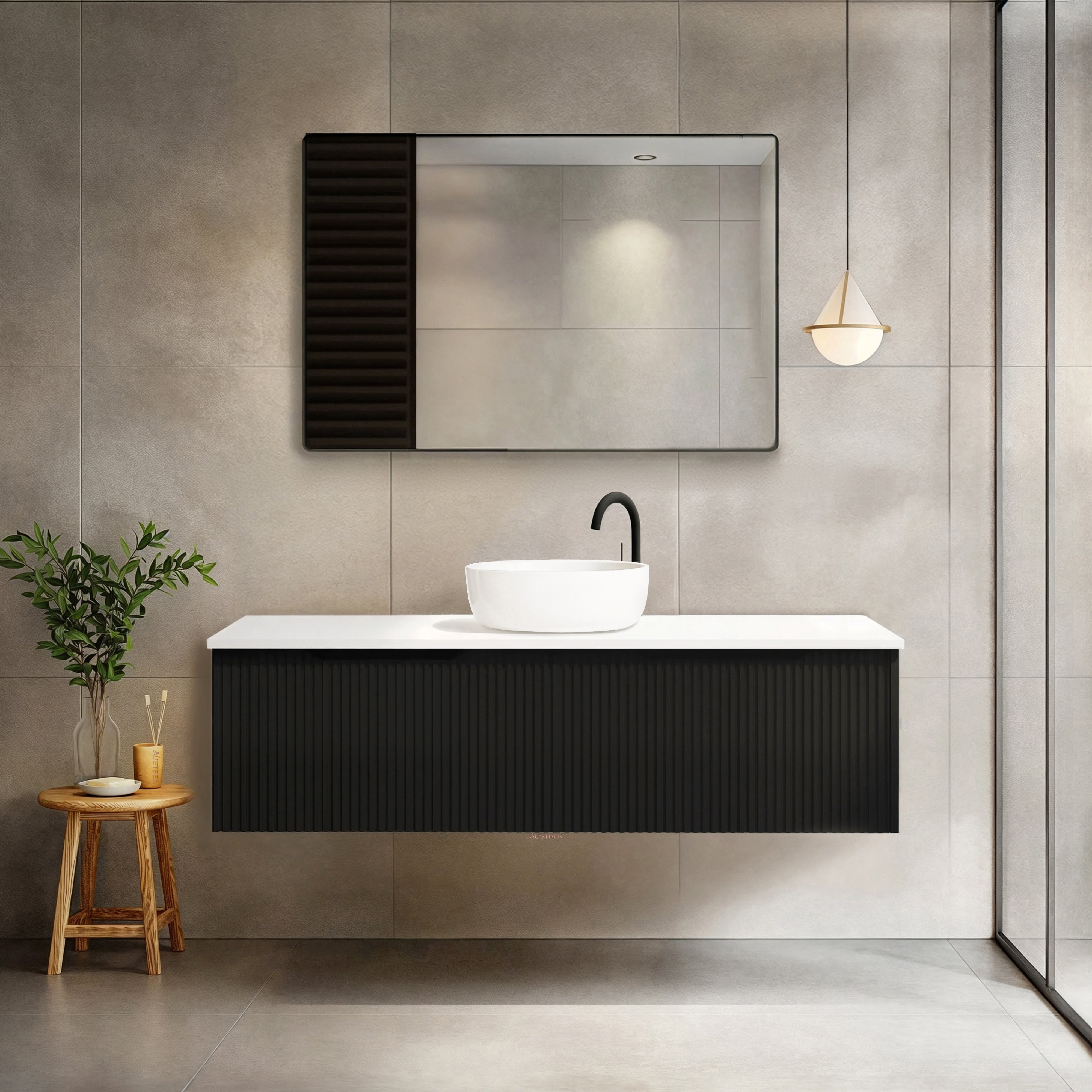 RIVA VIENNA MATTE BLACK 1500MM SINGLE BOWL WALL HUNG VANITY