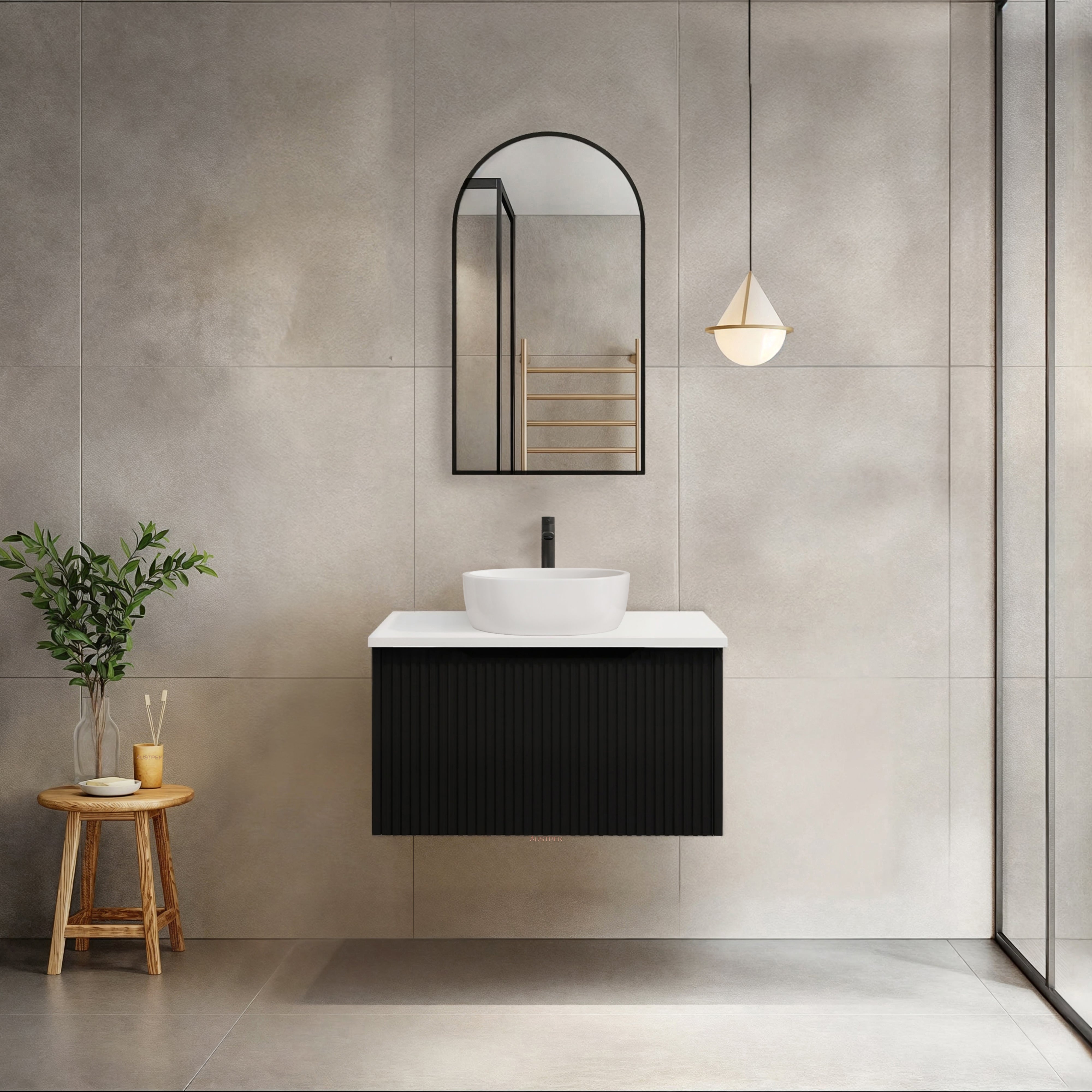 RIVA VIENNA MATTE BLACK 750MM SINGLE BOWL WALL HUNG VANITY