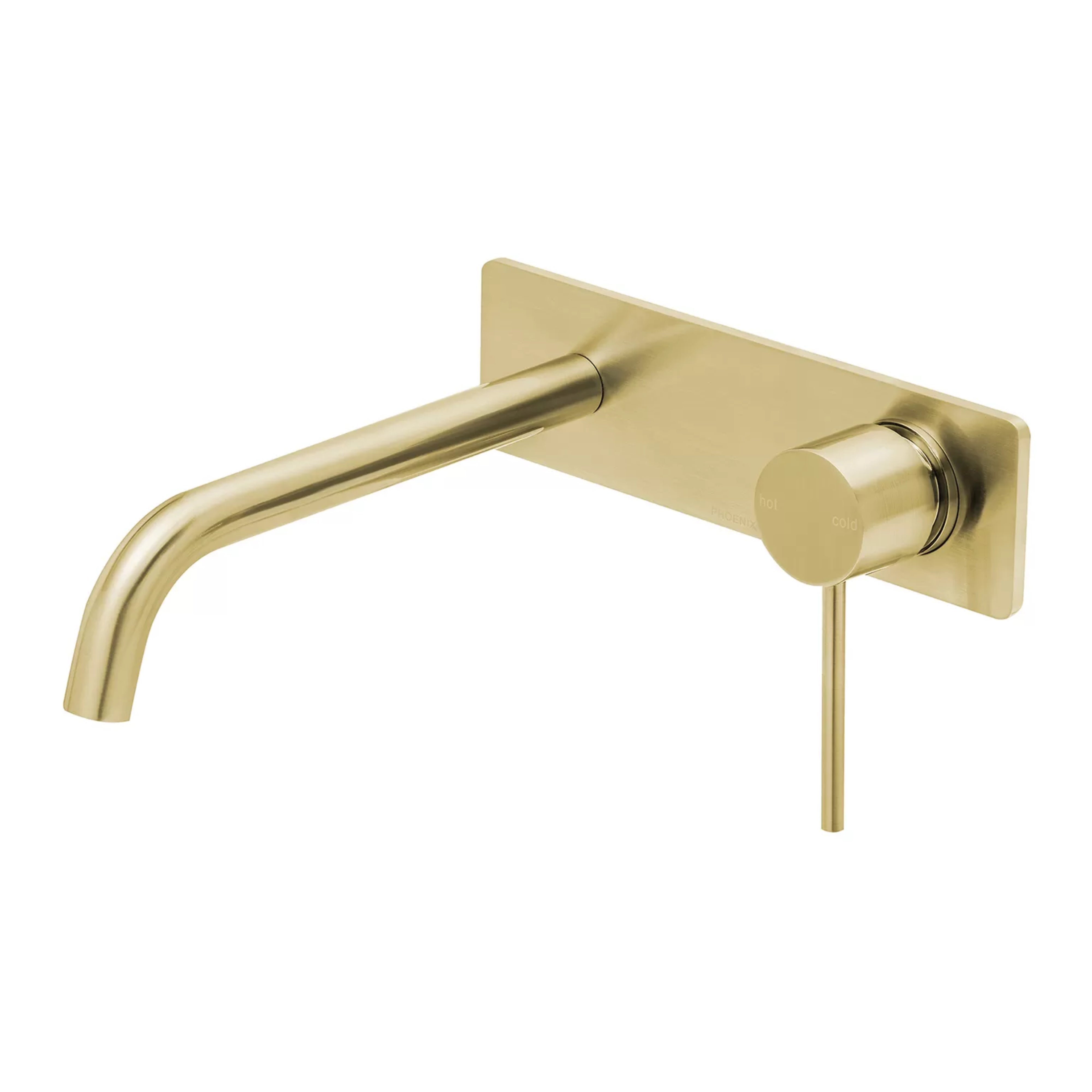 PHOENIX VIVID SLIMLINE SWITCHMIX WALL BASIN AND BATH MIXER SET 230MM BRUSHED GOLD