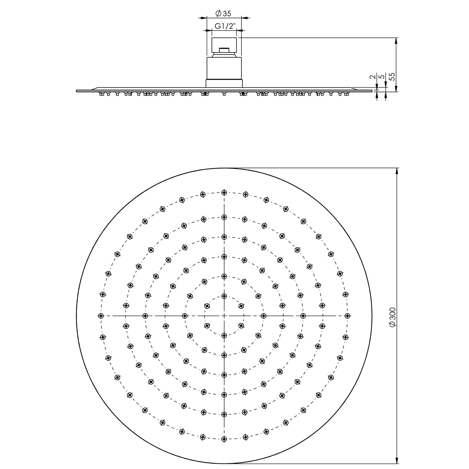 PHOENIX VIVID SLIMLINE SHOWER ROSE SLIMLINE ROUND 300MM CHROME