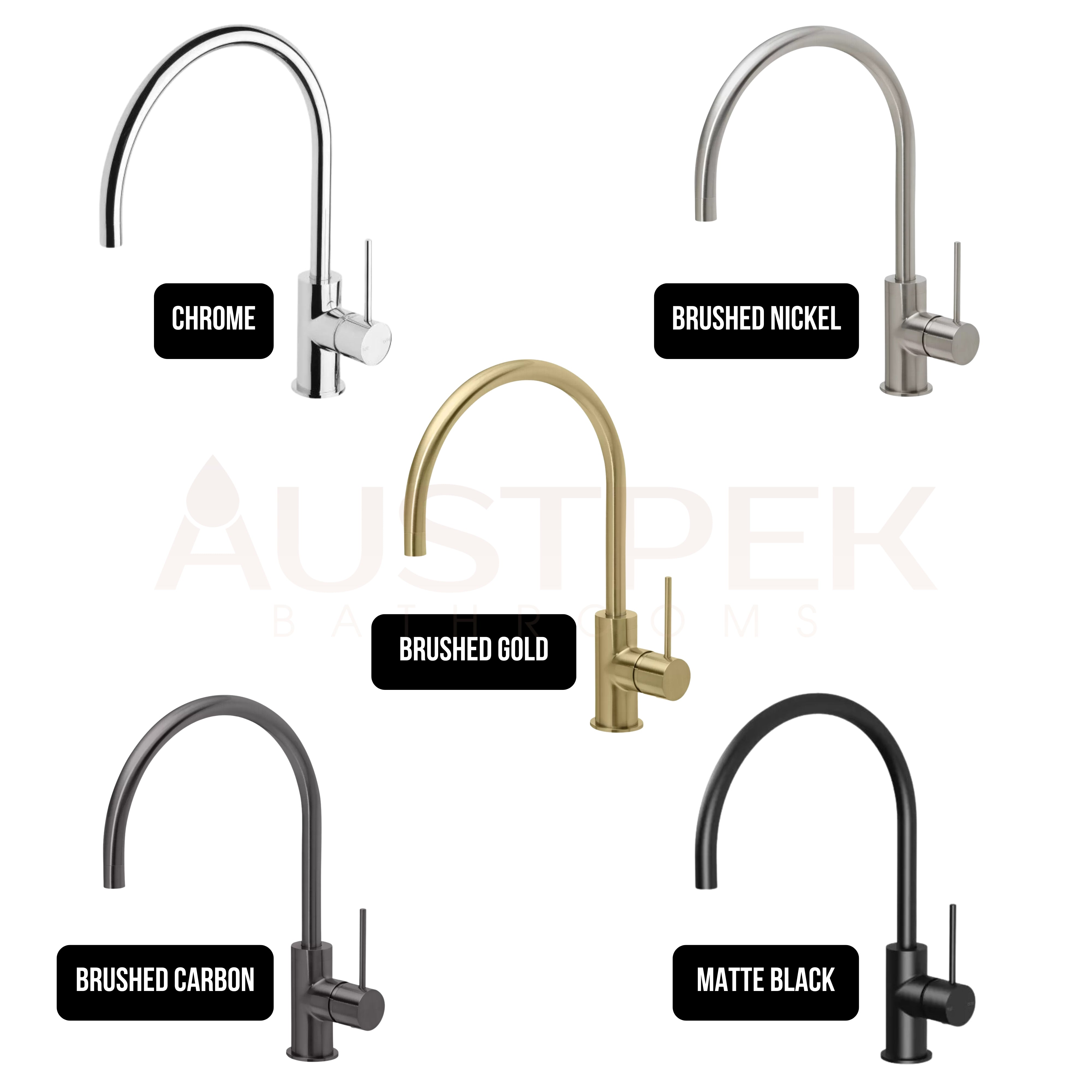 PHOENIX VIVID SLIMLINE GOOSENECK SINK MIXER 220MM BRUSHED GOLD