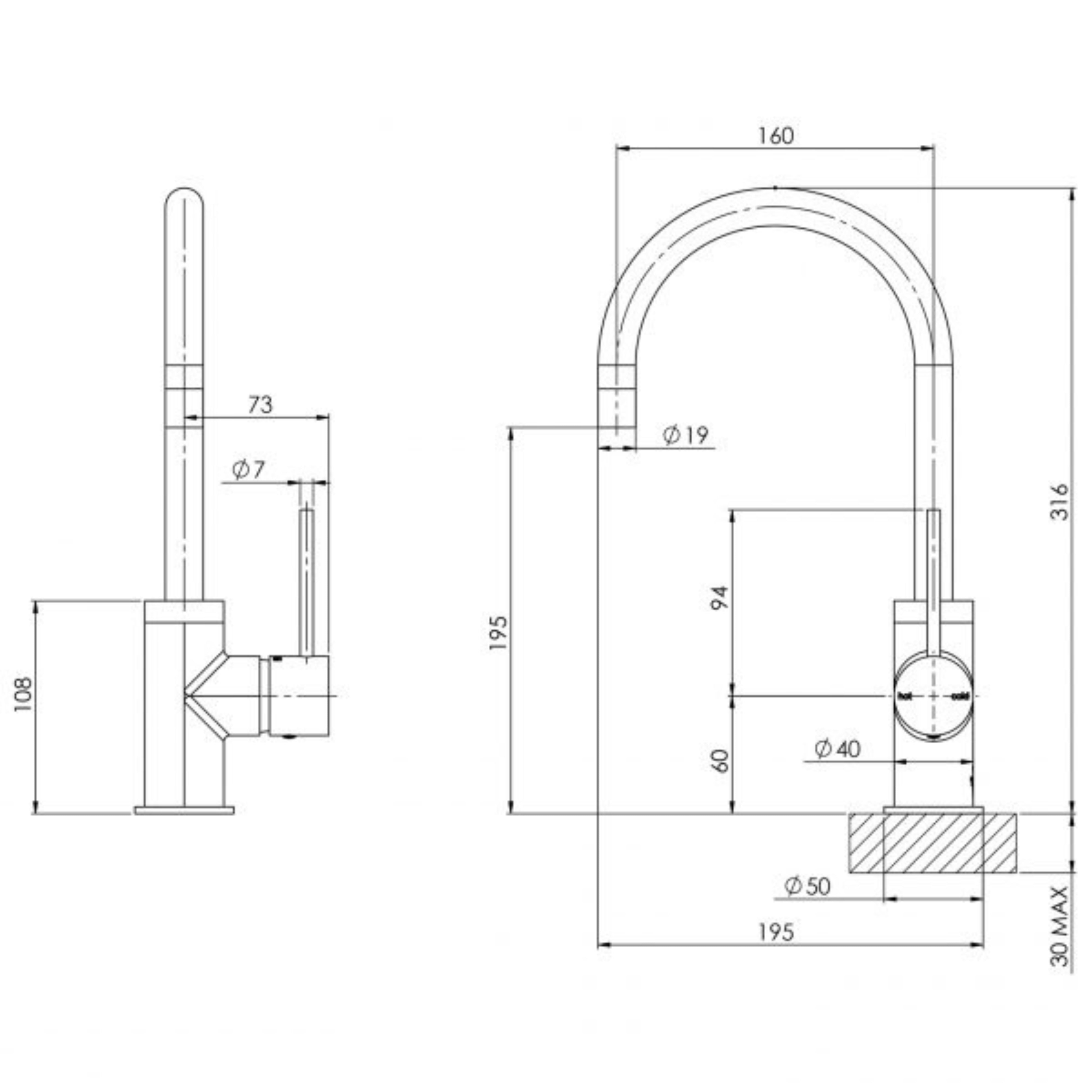 PHOENIX VIVID SLIMLINE SINK MIXER GOOSENECK 160MM BRUSHED CARBON