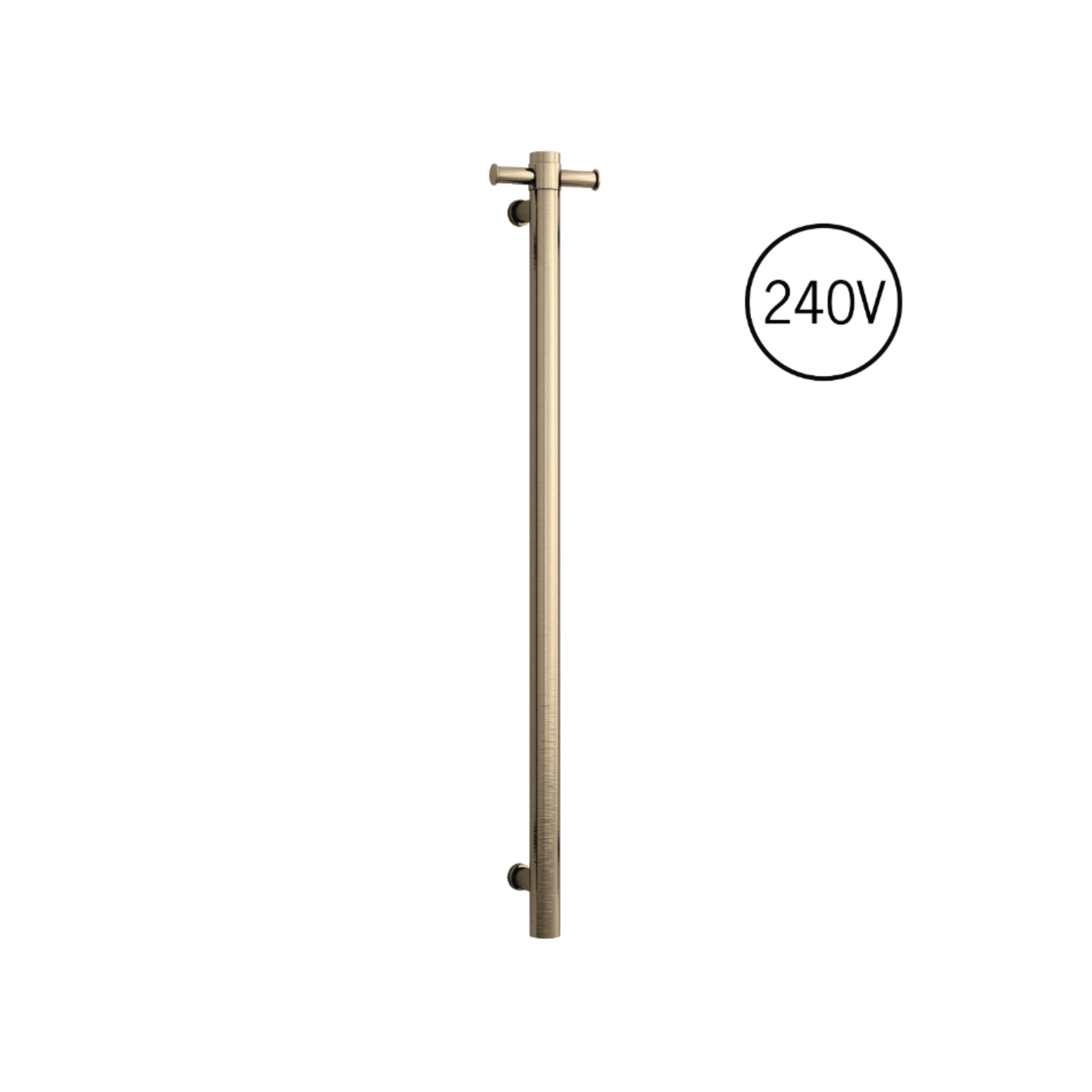 THERMOGROUP 240 VOLT VERTICAL SINGLE HEATED TOWEL RAIL BRUSHED BRASS 900MM