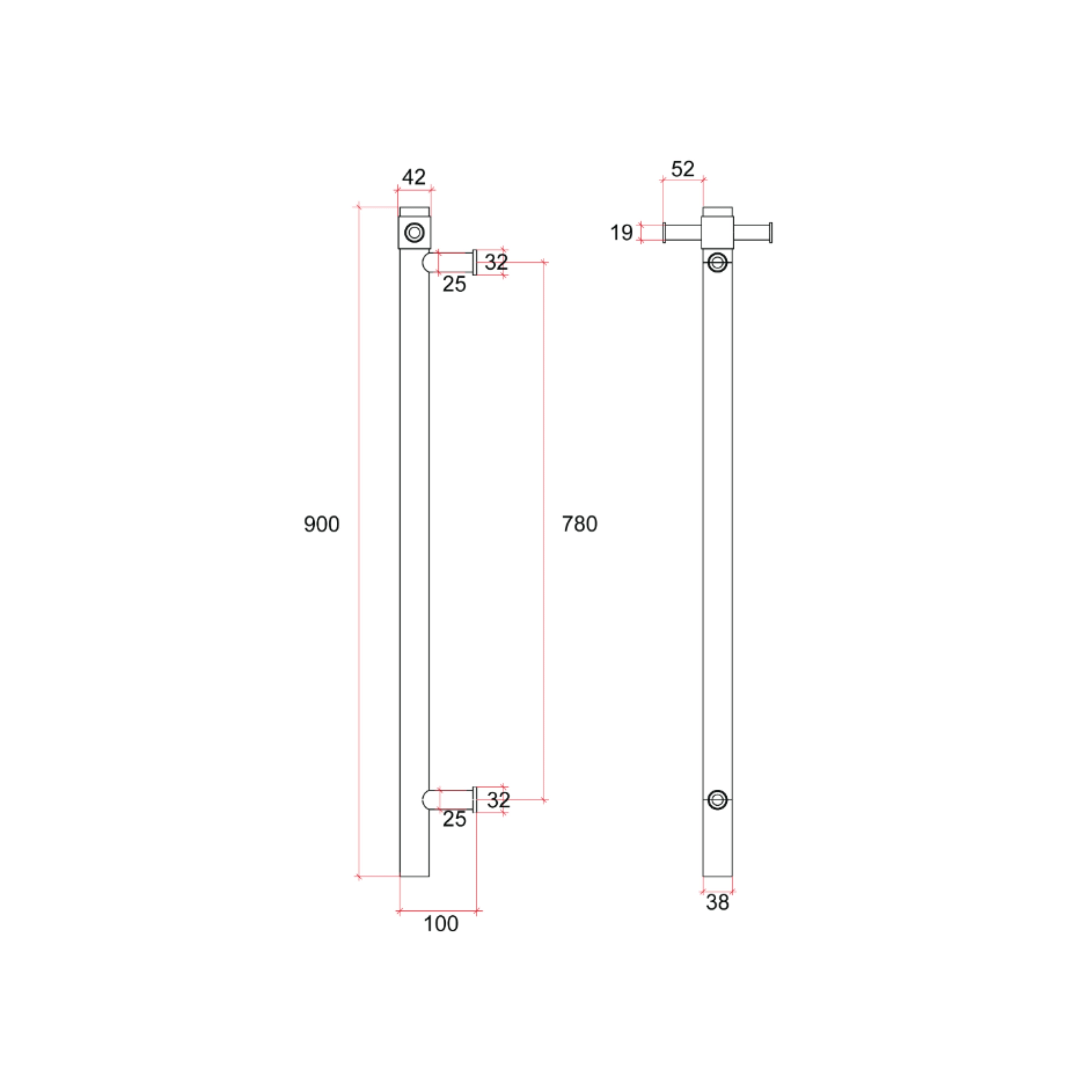 THERMOGROUP 240 VOLT VERTICAL SINGLE HEATED TOWEL RAIL BRUSHED BRASS 900MM