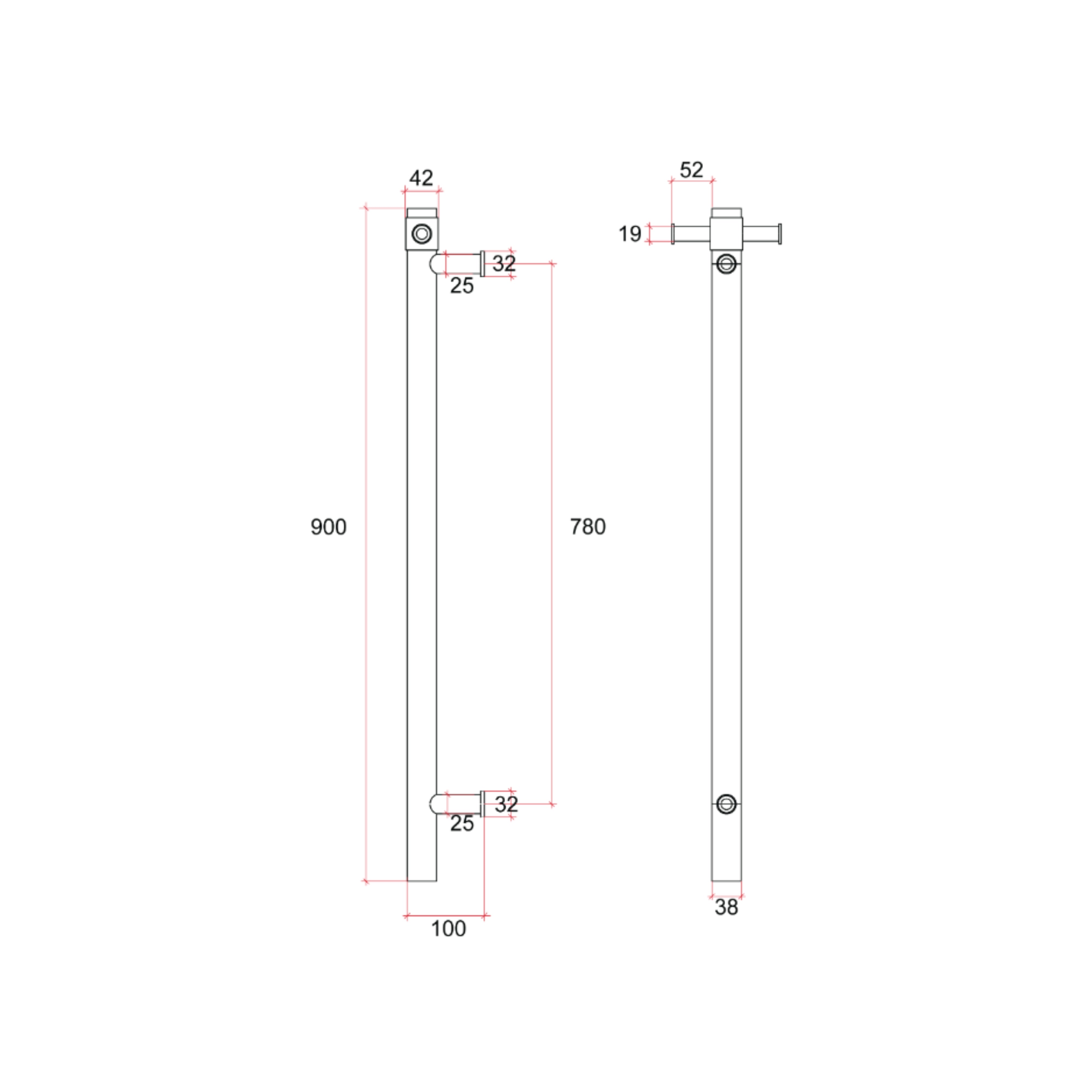 THERMOGROUP 240 VOLT VERTICAL SINGLE HEATED TOWEL RAIL BRUSHED GOLD 900MM