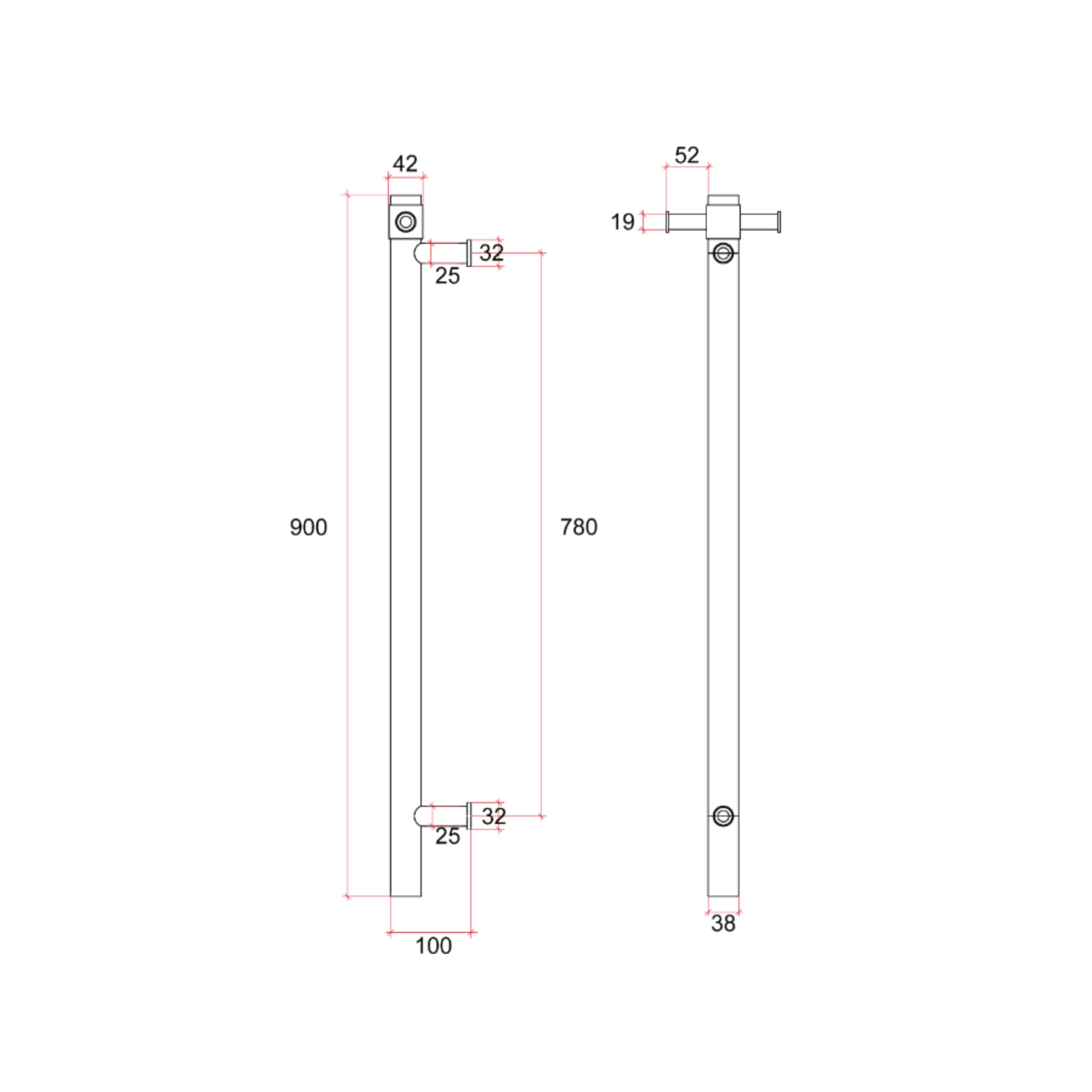 THERMOGROUP 240 VOLT VERTICAL SINGLE HEATED TOWEL RAIL BRUSHED NICKEL 900MM