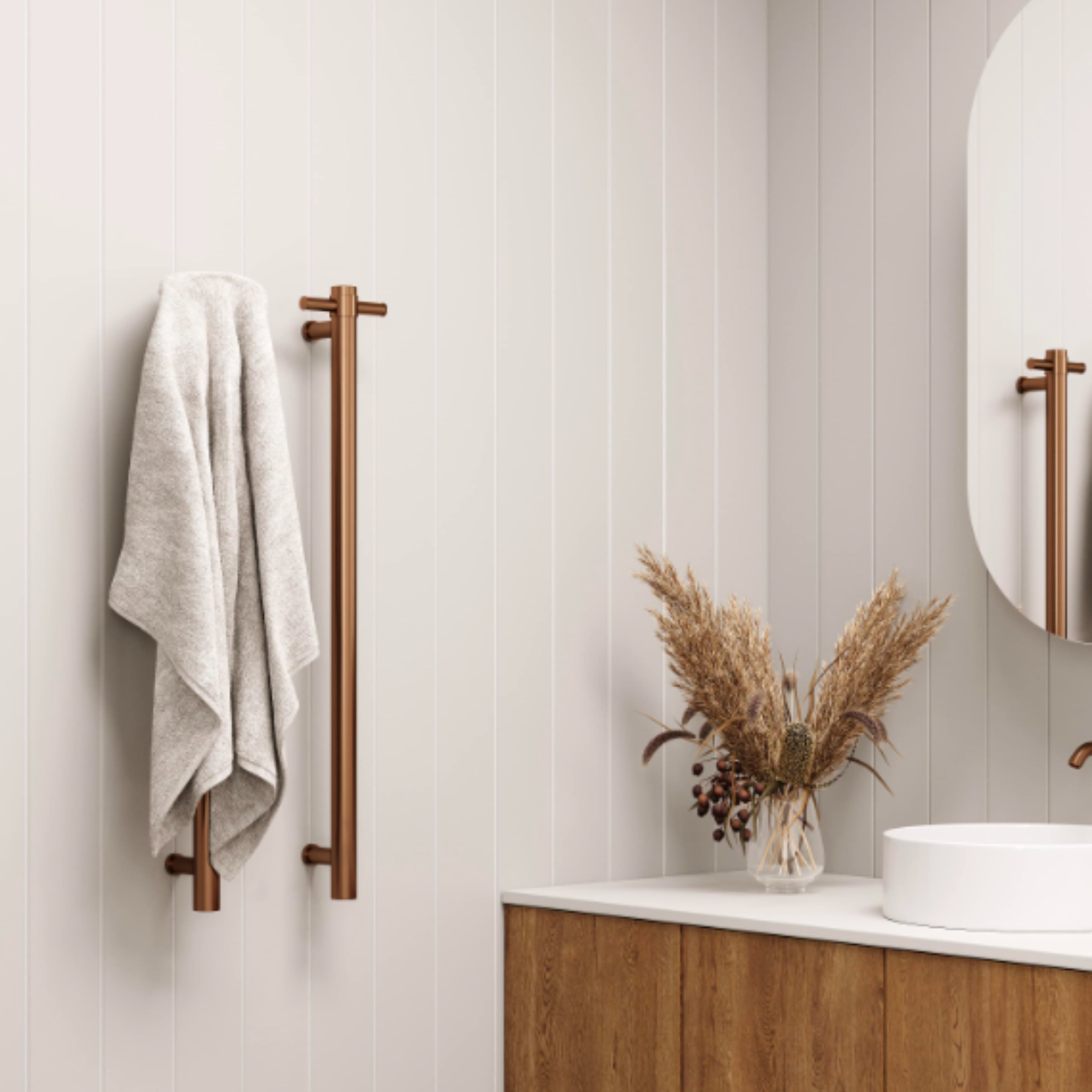 THERMOGROUP 240 VOLT VERTICAL SINGLE HEATED TOWEL RAIL BRUSHED BRONZE 900MM