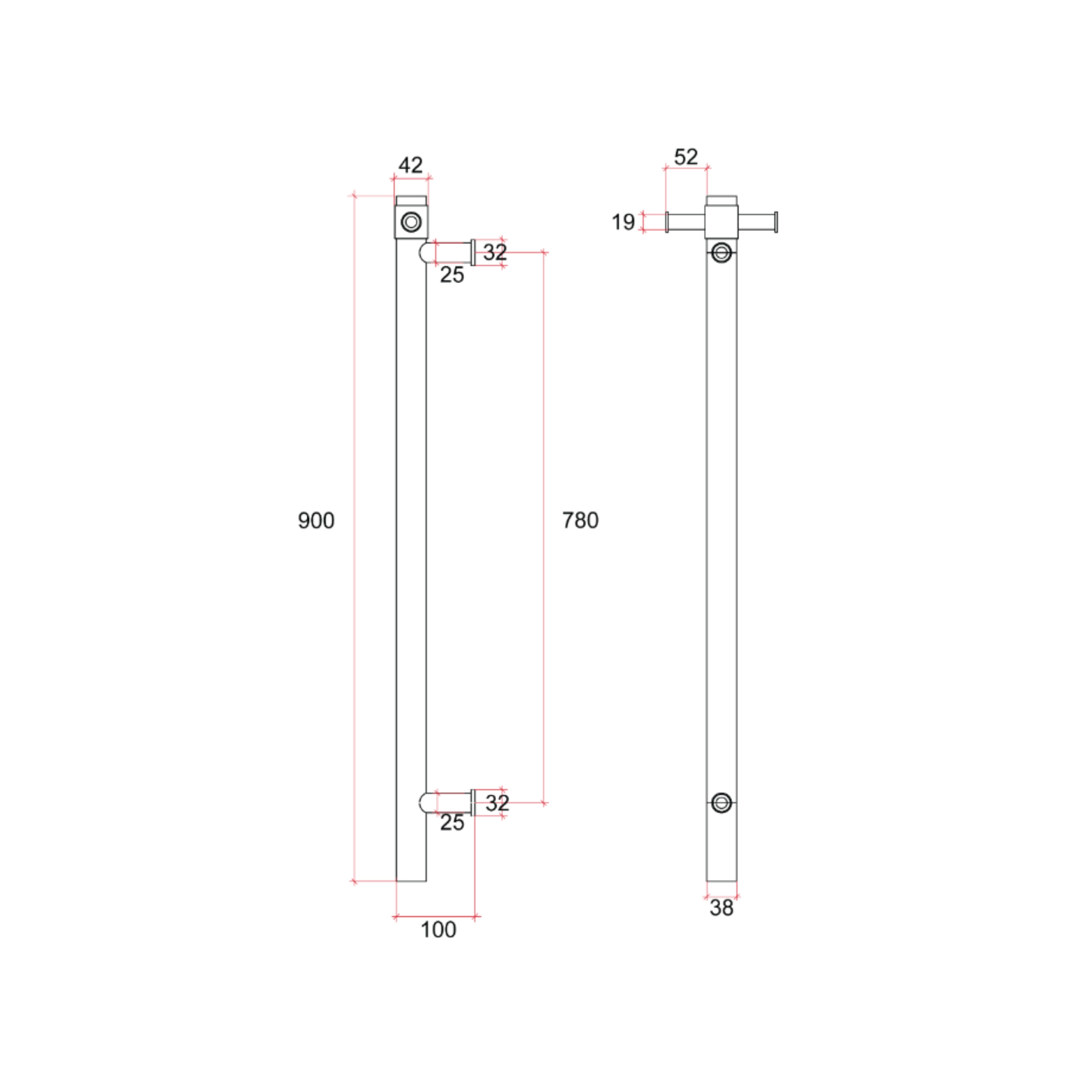 THERMOGROUP 240 VOLT VERTICAL SINGLE HEATED TOWEL RAIL BRUSHED BRONZE 900MM