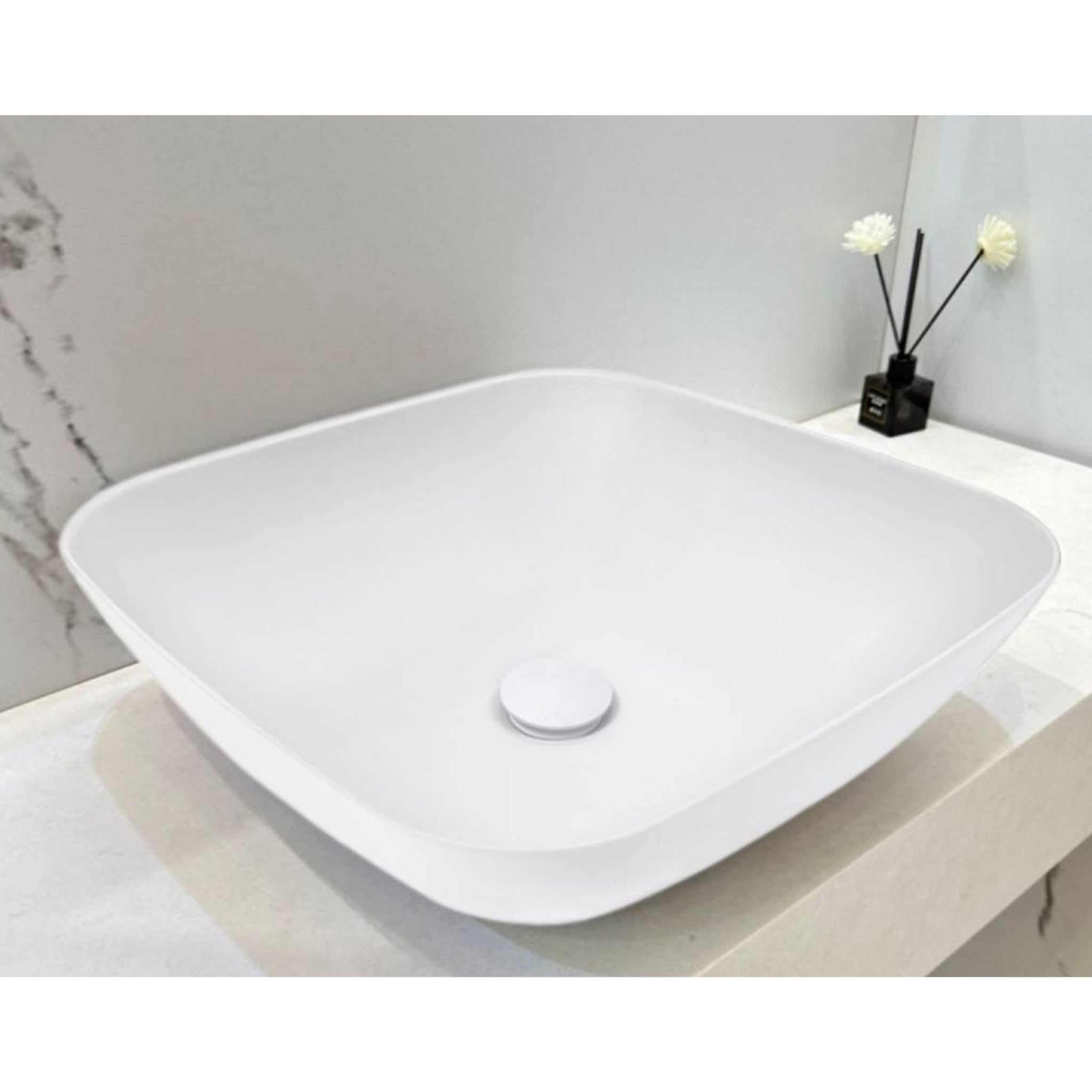 KASKADE VXA23 SQUARE ABOVE COUNTER STONE BASIN MATTE WHITE 400MM