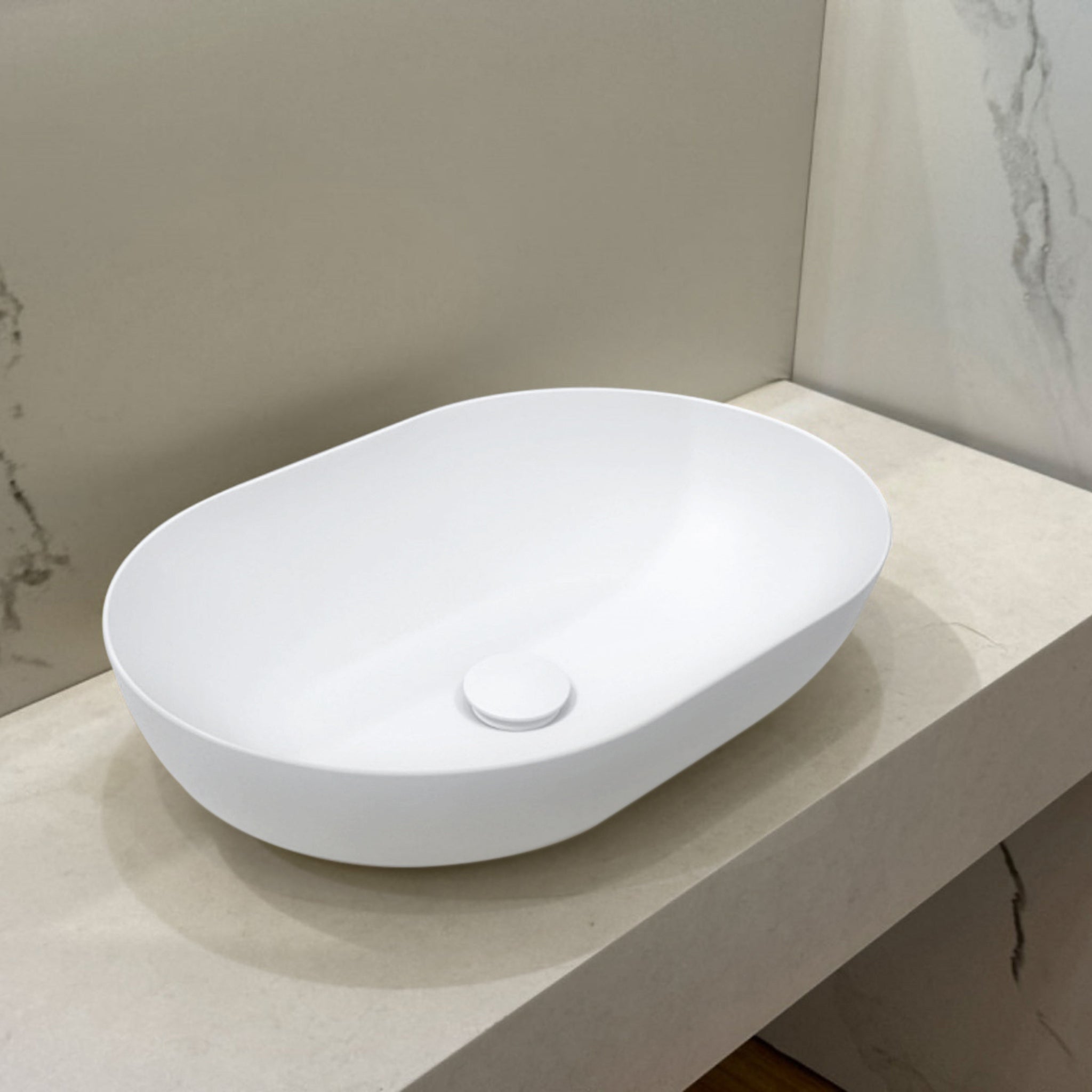 KASKADE VXA24 OVAL ABOVE COUNTER STONE BASIN MATTE WHITE 500MM