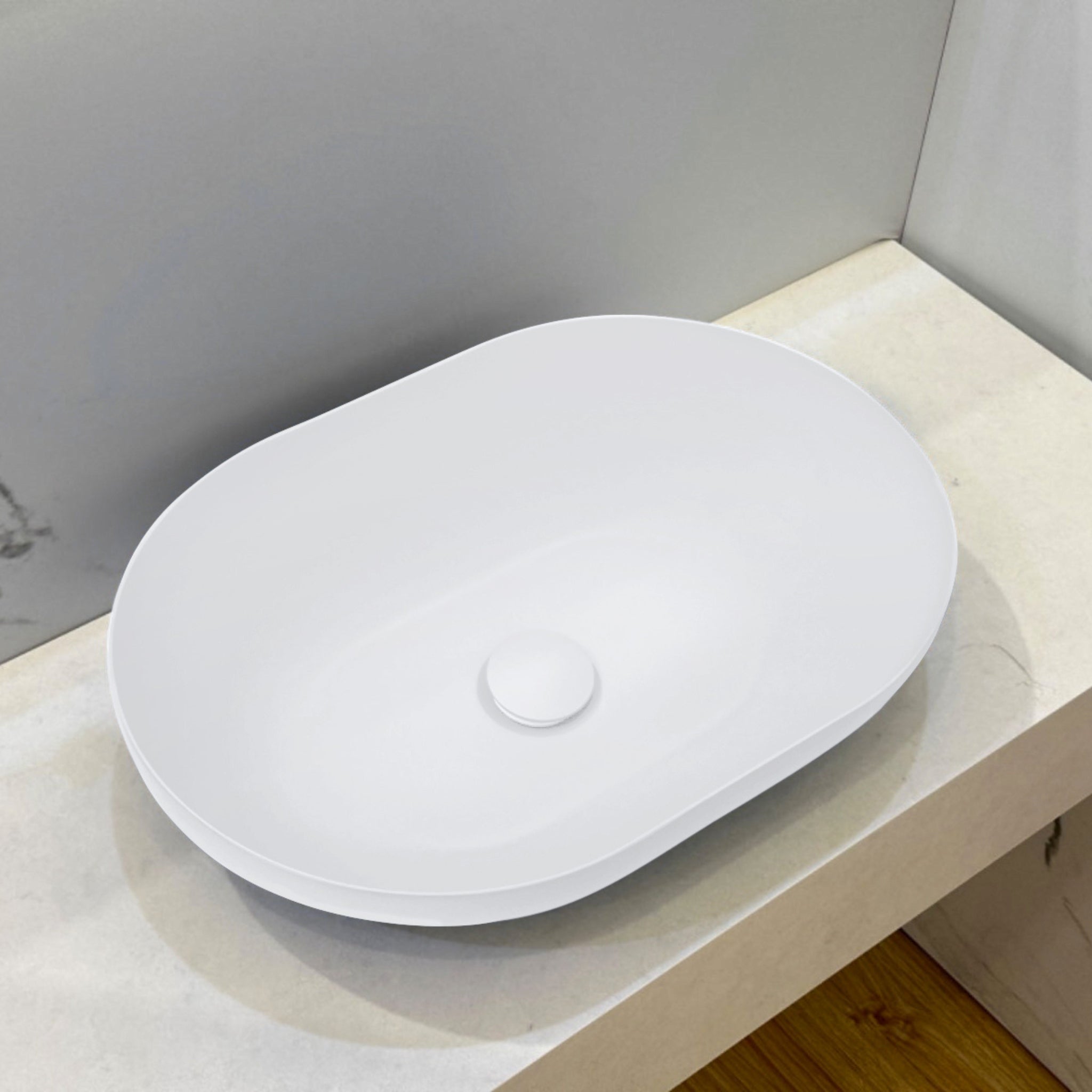 KASKADE VXA24 OVAL ABOVE COUNTER STONE BASIN MATTE WHITE 500MM