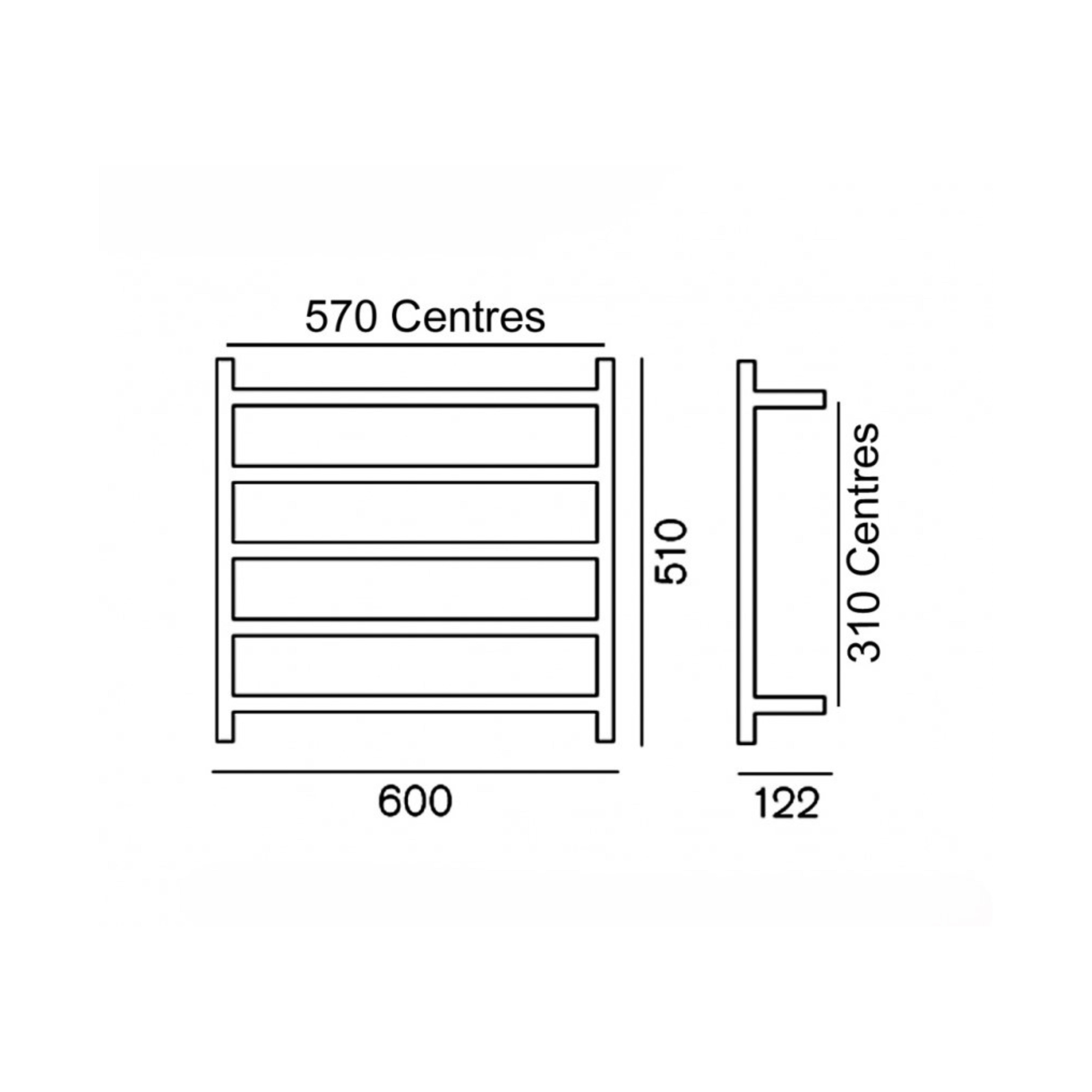 HEIRLOOM GENESIS HEATED TOWEL RAIL STAINLESS STEEL 510MM