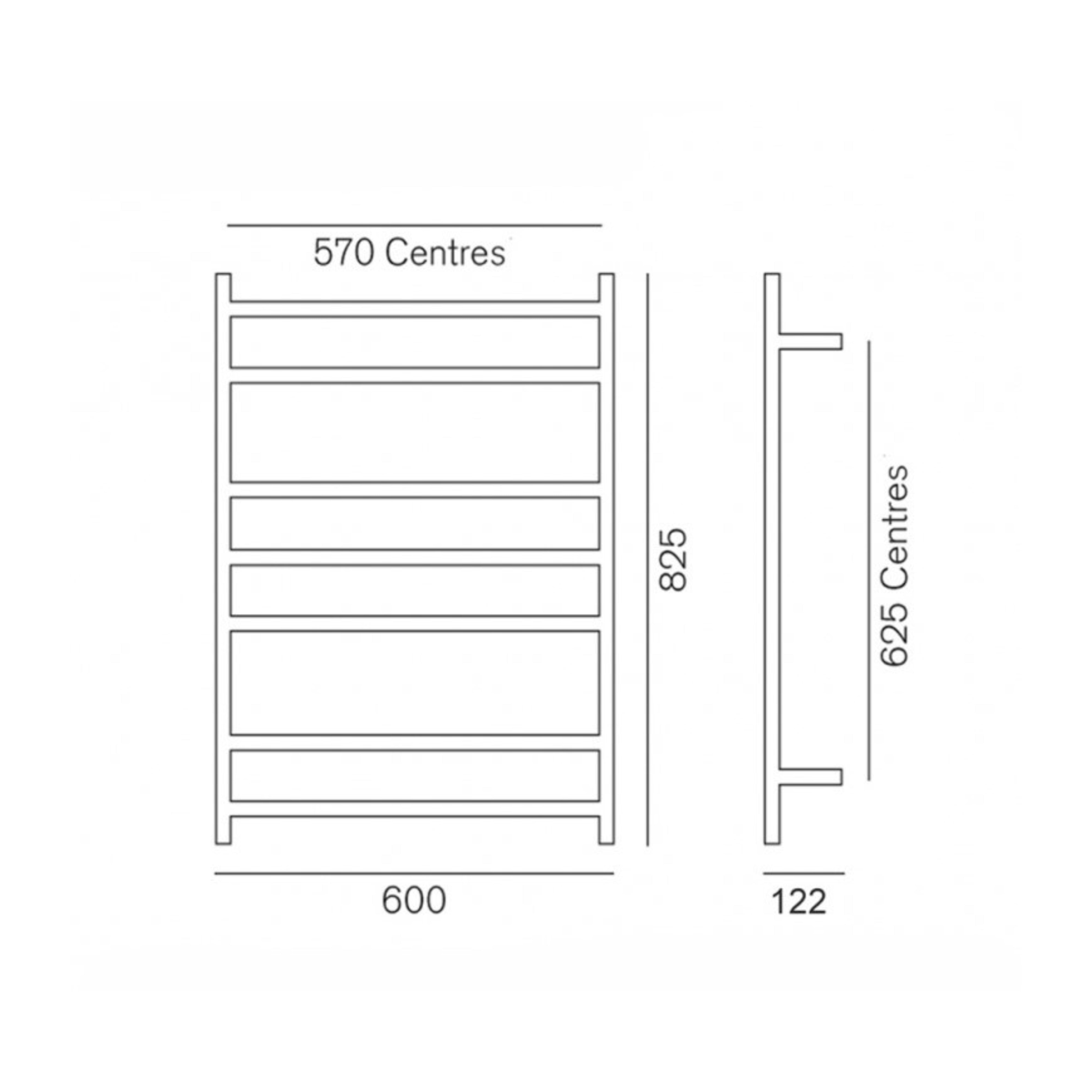 HEIRLOOM GENESIS HEATED TOWEL RAIL BRUSHED STAINLESS STEEL 825MM