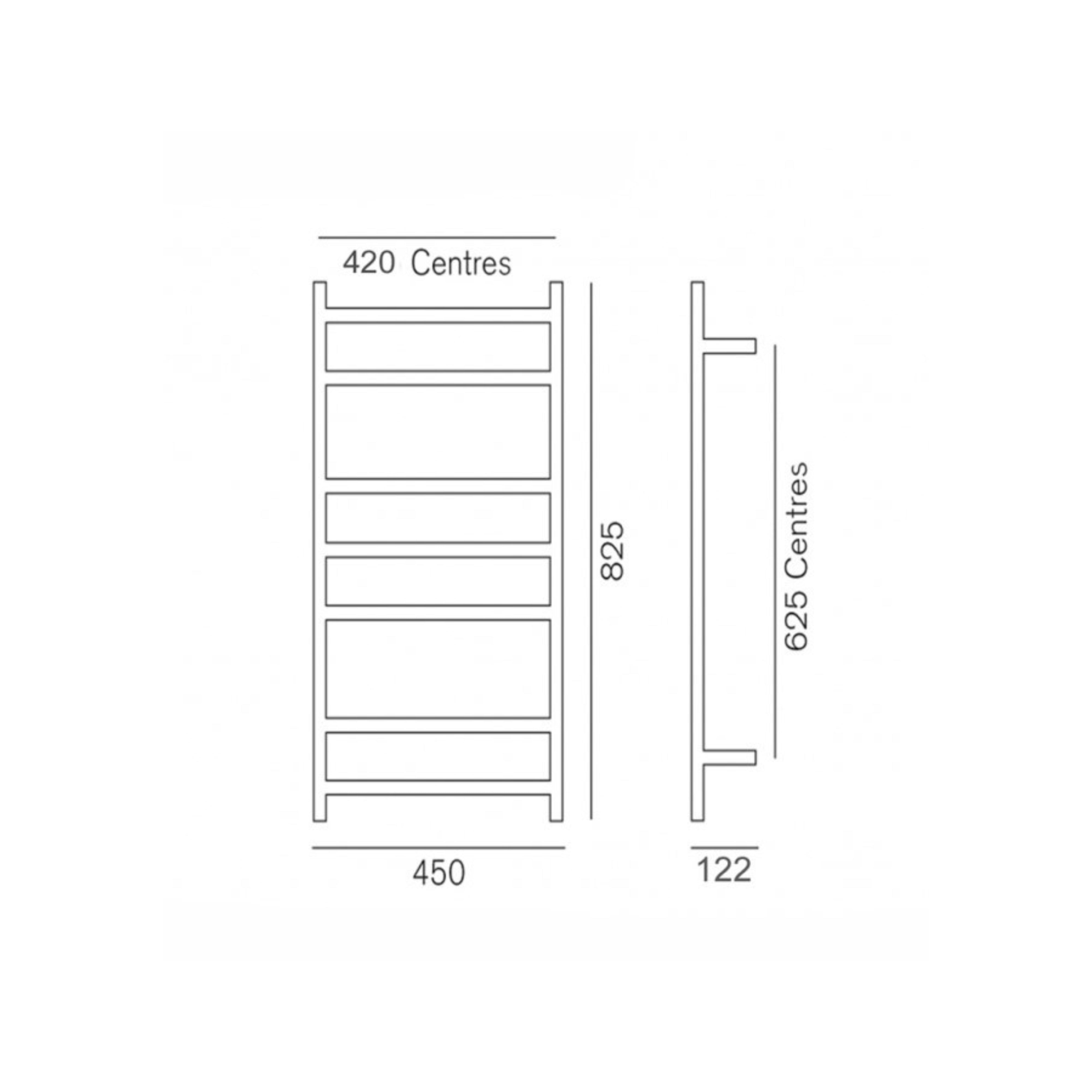 HEIRLOOM GENESIS SLIMLINE HEATED TOWEL RAIL BRUSHED NICKEL 825MM