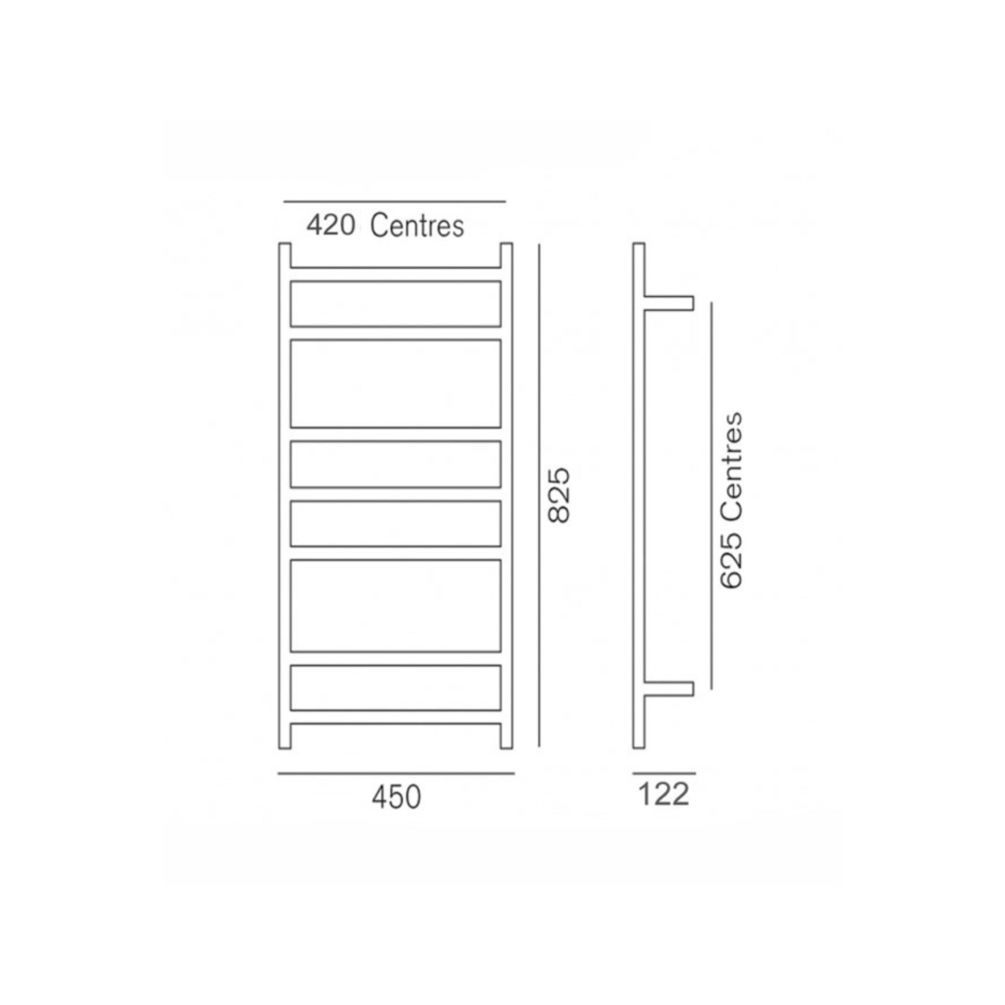 HEIRLOOM GENESIS SLIMLINE HEATED TOWEL RAIL BRUSHED STAINLESS STEEL 825MM