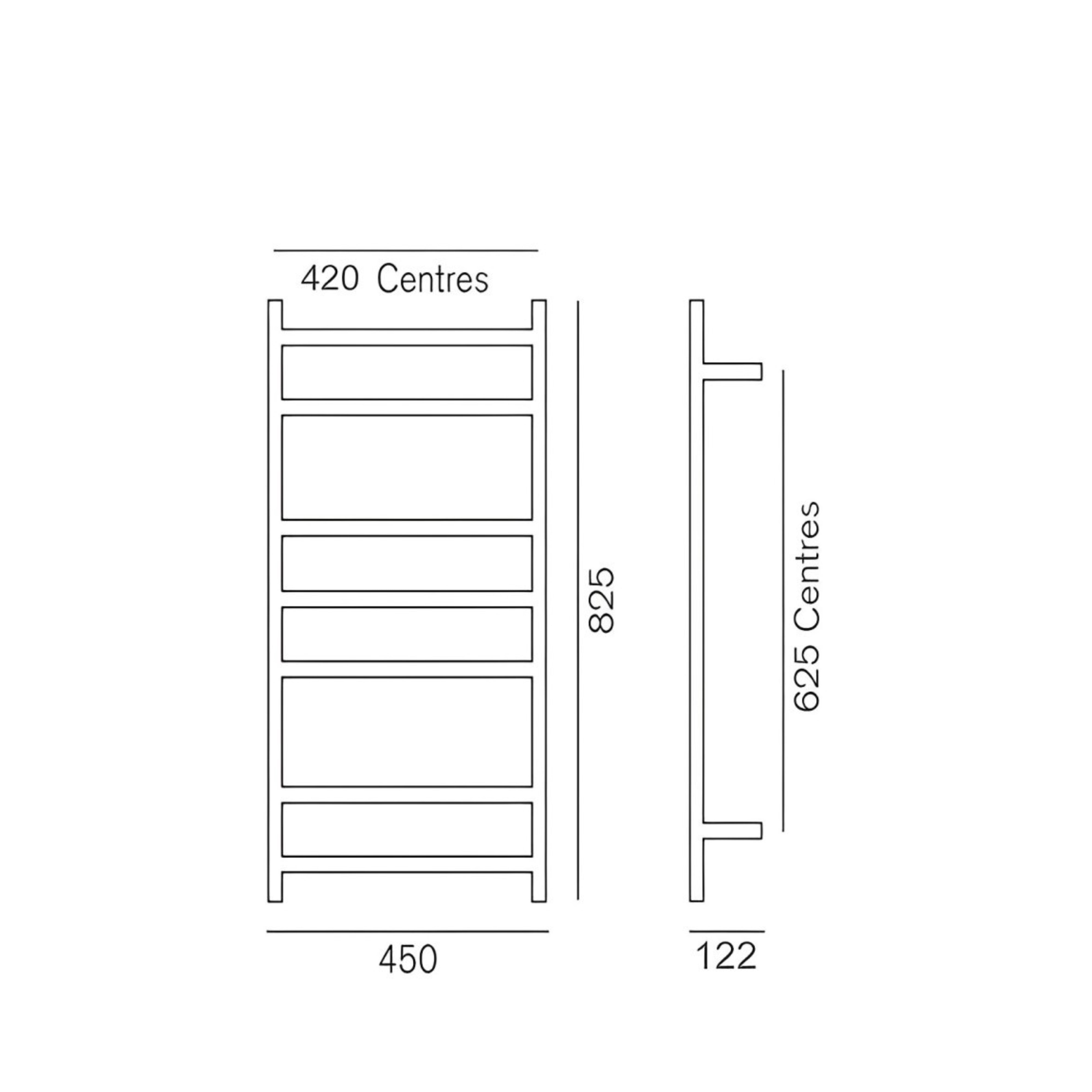 HEIRLOOM GENESIS SLIMLINE HEATED TOWEL RAIL STAINLESS STEEL 825MM