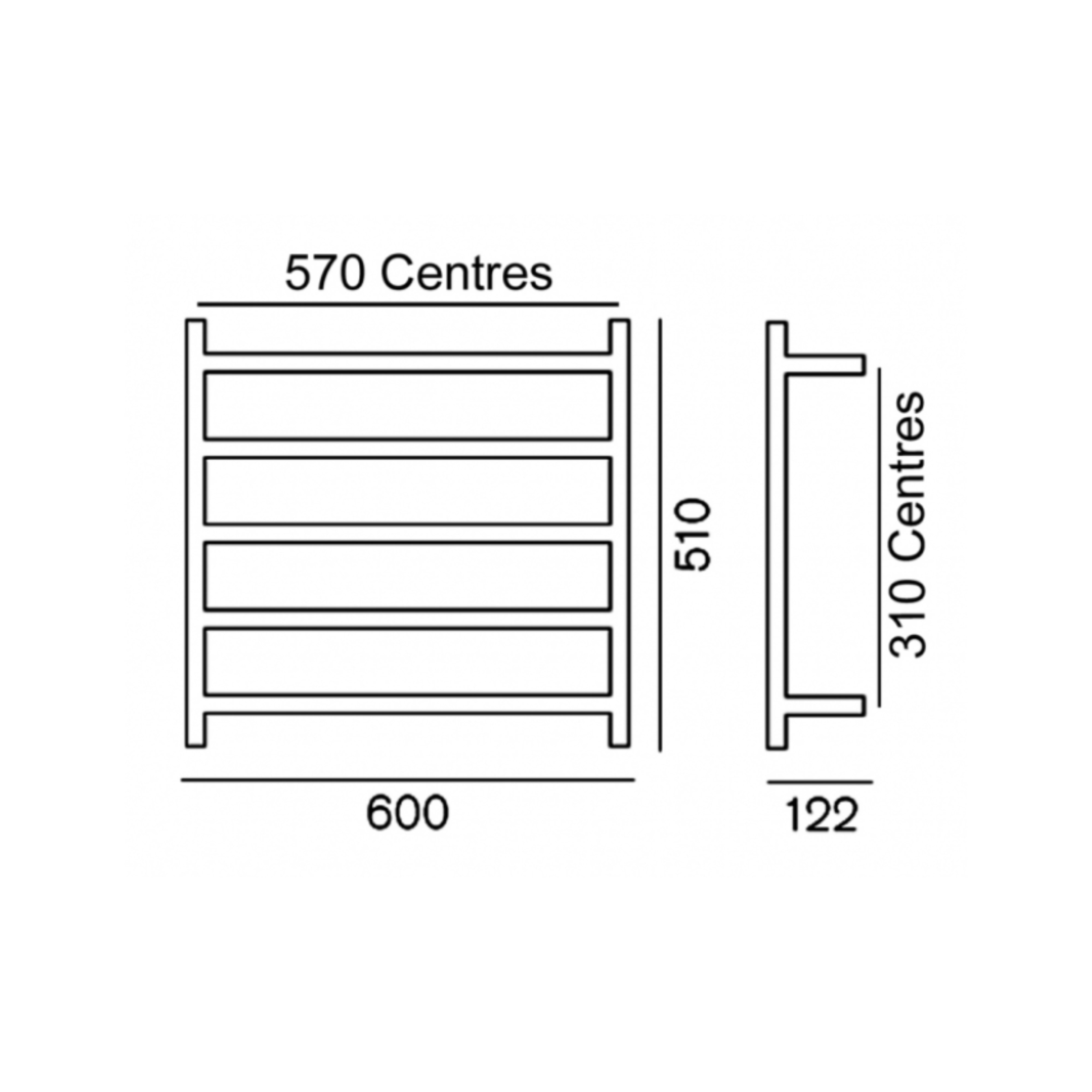 HEIRLOOM GENESIS ESP HEATED TOWEL RAIL STAINLESS STEEL 510MM