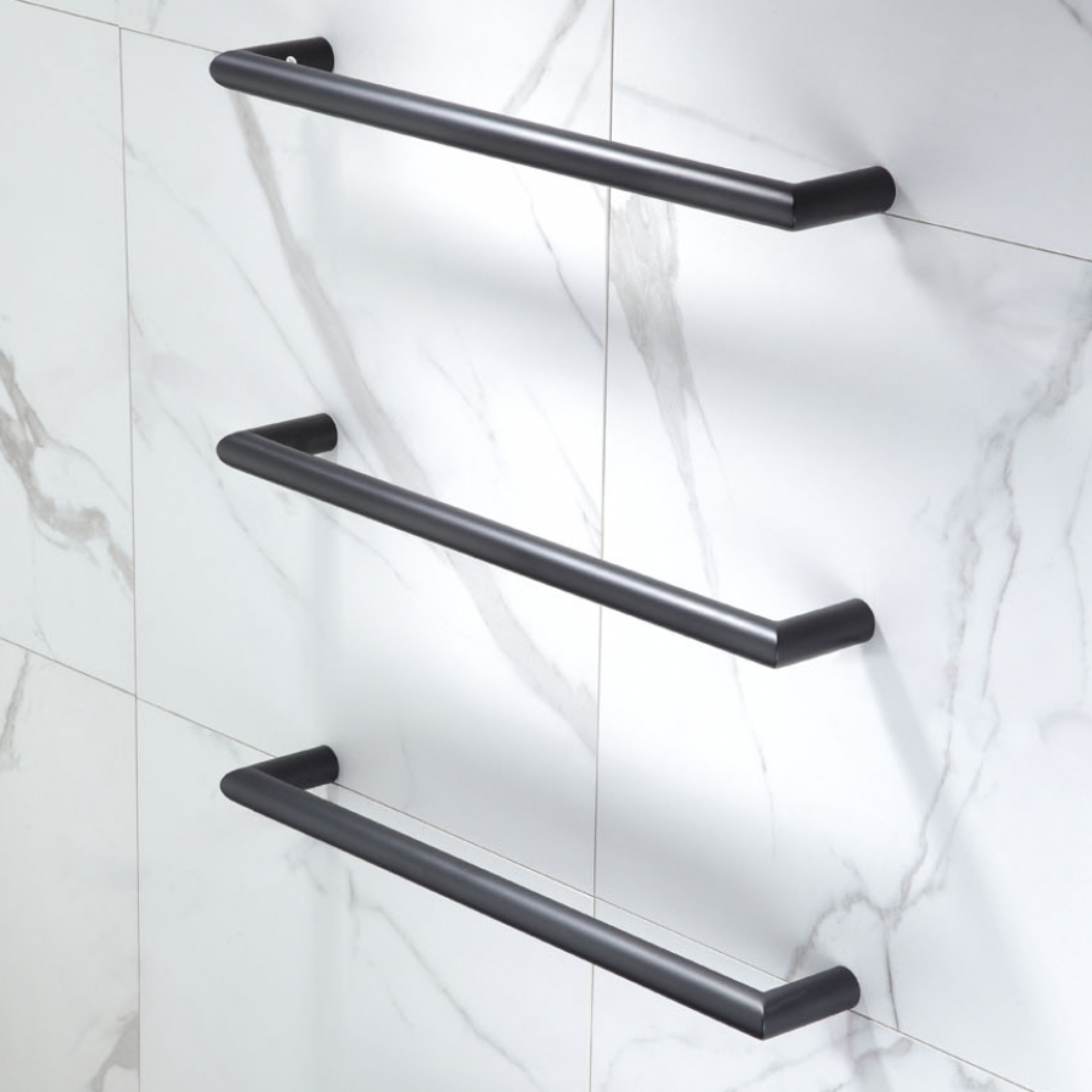 HEIRLOOM STRATA GENESIS SLIMLINE HEATED SINGLE TOWEL RAIL BLACK 460MM