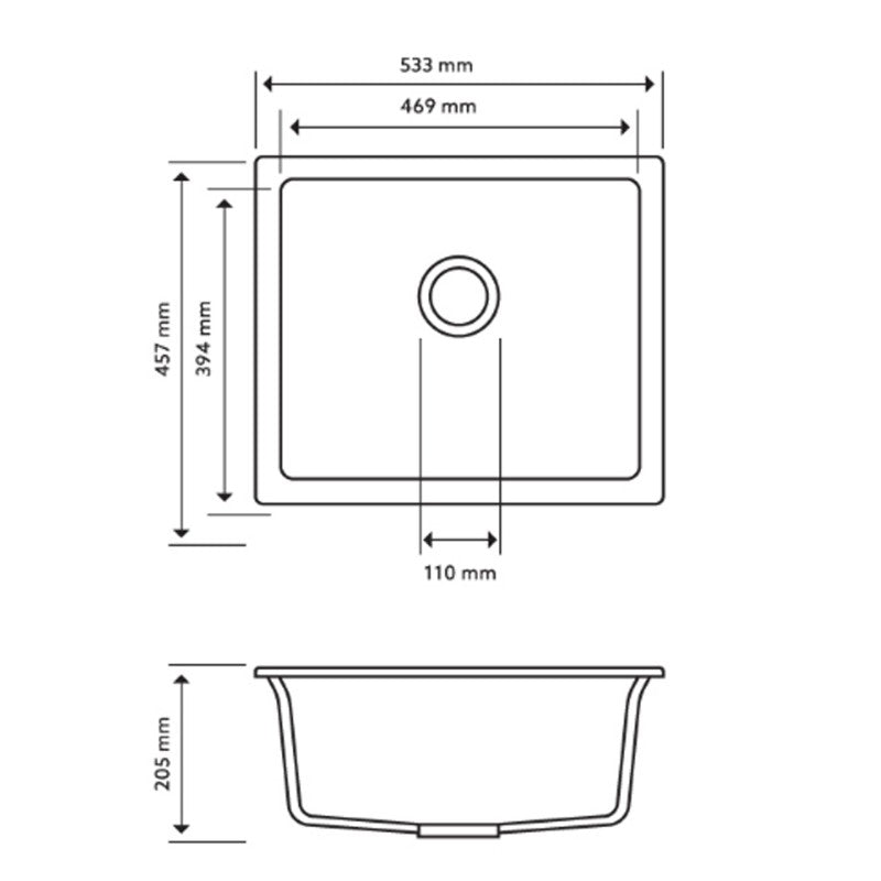 AQUAPERLA SINGLE BOWL KITCHEN SINK WHITE GRANITE 533MM