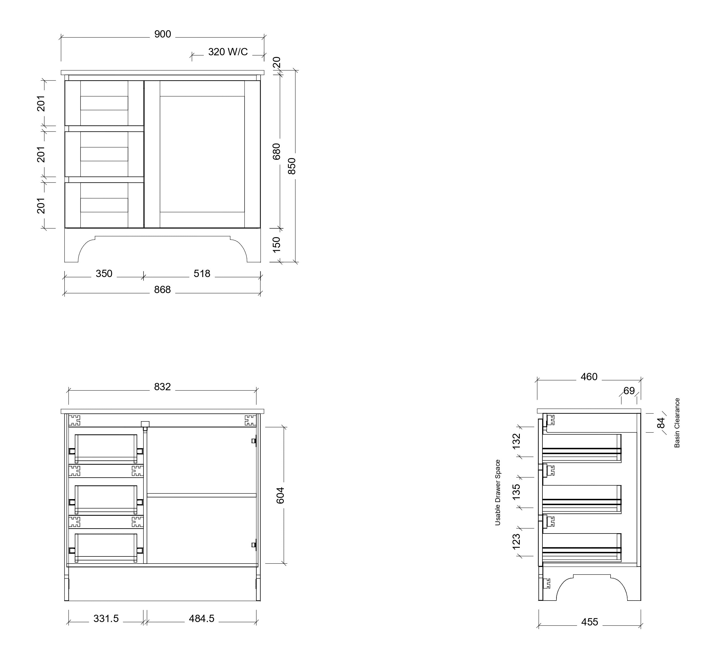 TIMBERLINE WINDSOR CUSTOM FLOOR STANDING VANITY (ALL SIZING)