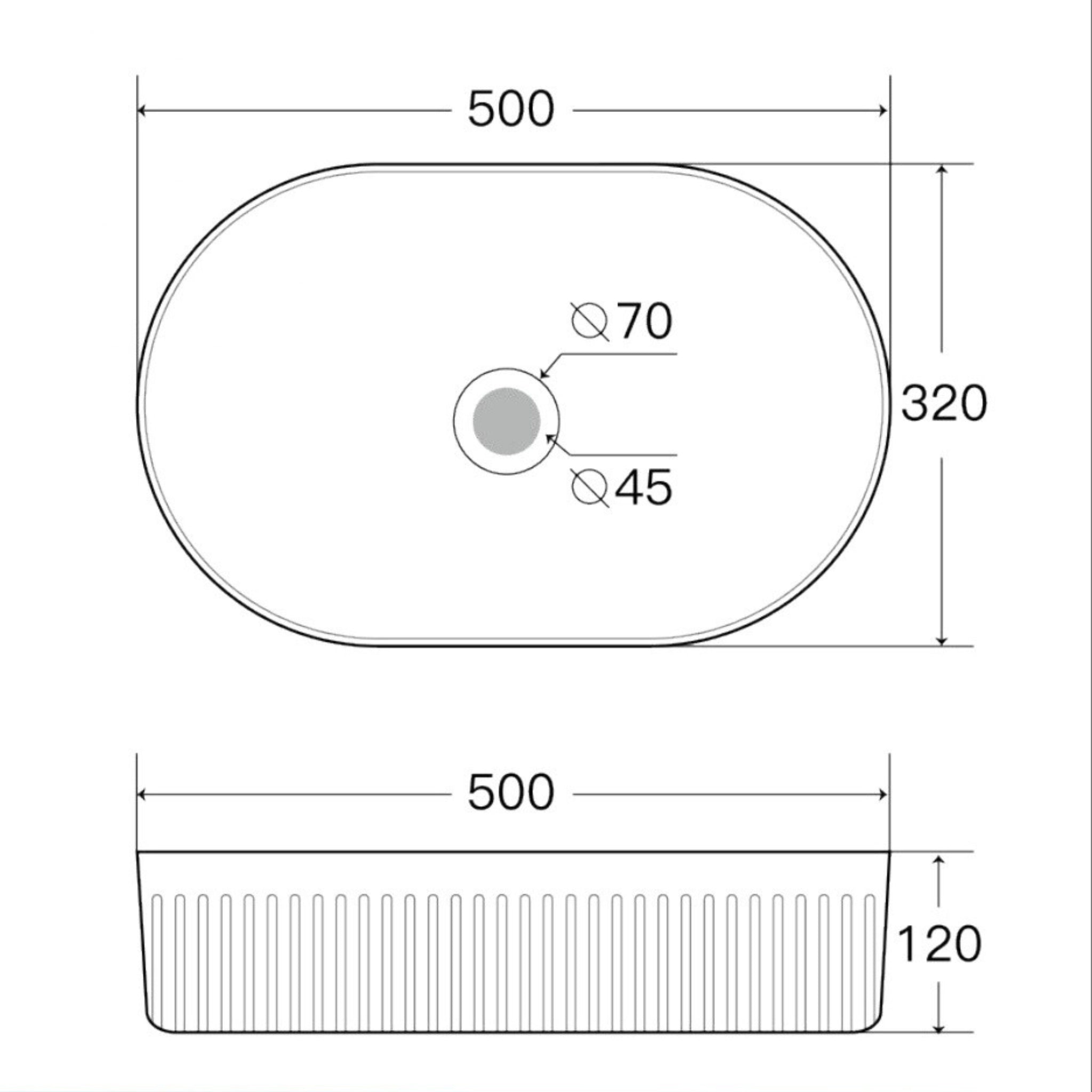 AULIC CADEL FLUTED OVAL ABOVE COUNTER BASIN GLOSS WHITE 500MM