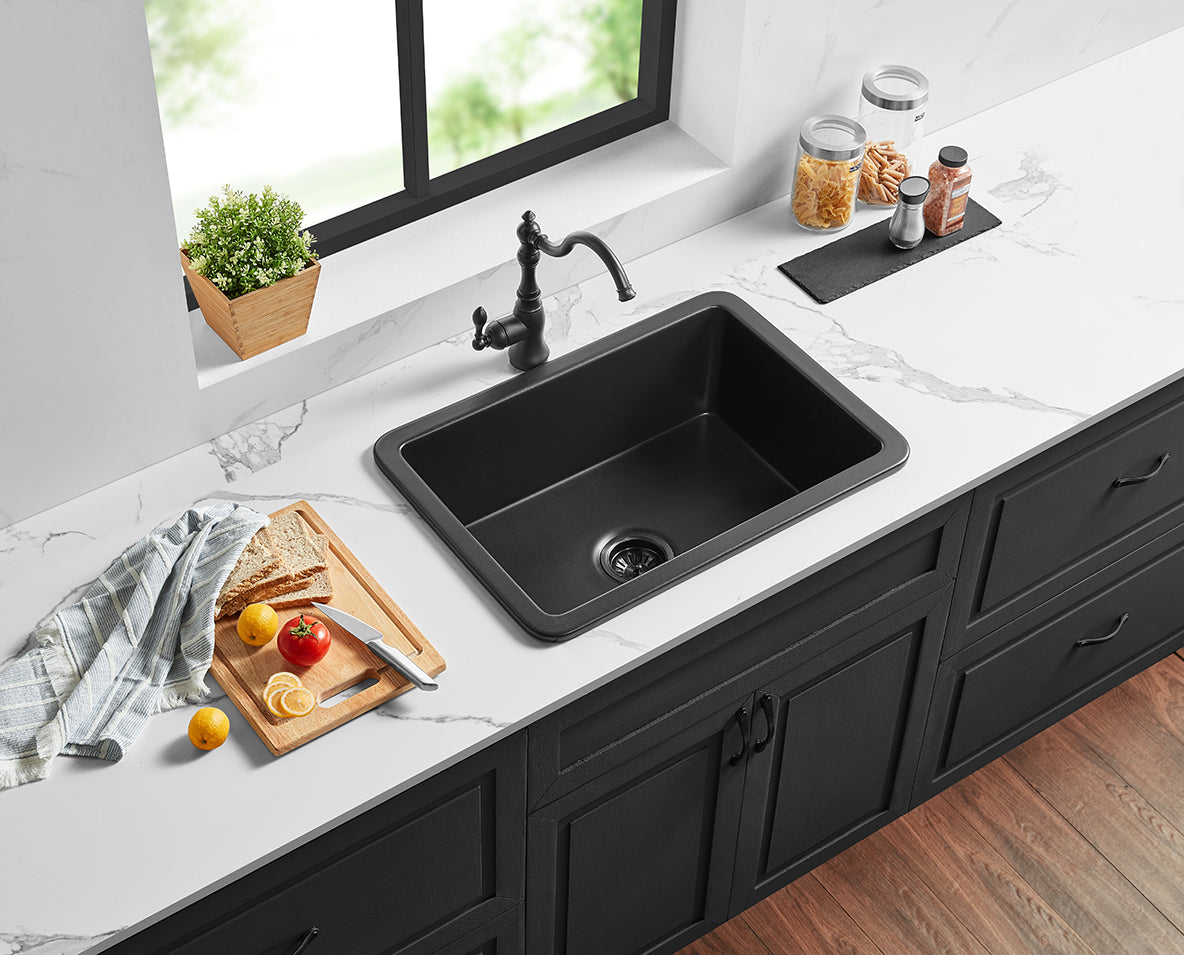 CETO CAMDEN SINGLE BOWL FIRECLAY KITCHEN SINK MATTE BLACK 810MM