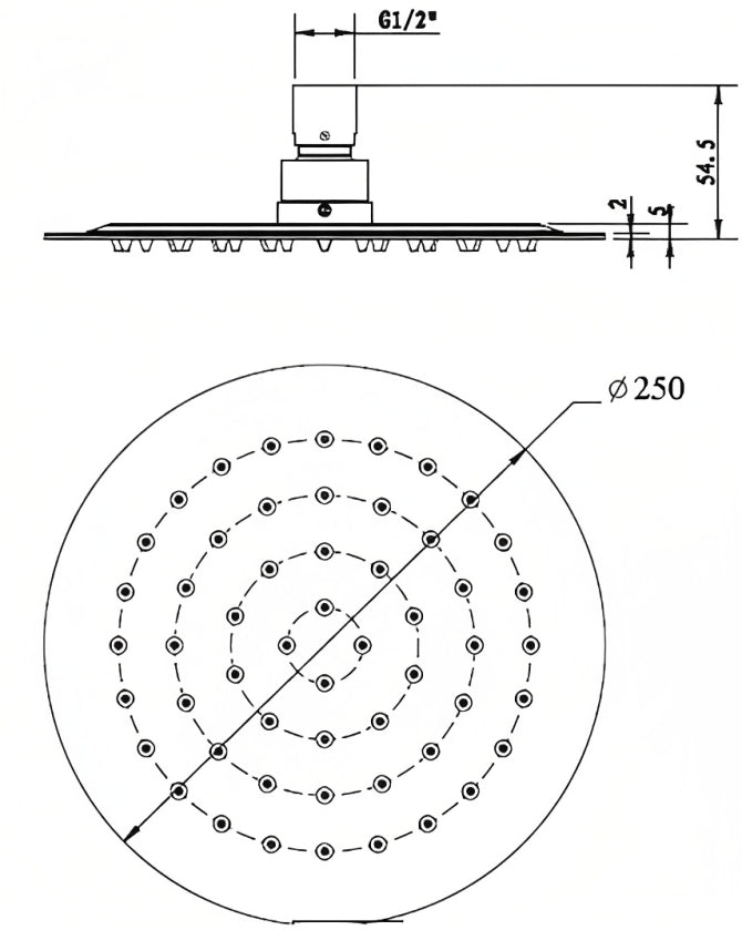 INSPIRE STAINLESS SHOWER HEAD ROUND 250MM BLACK