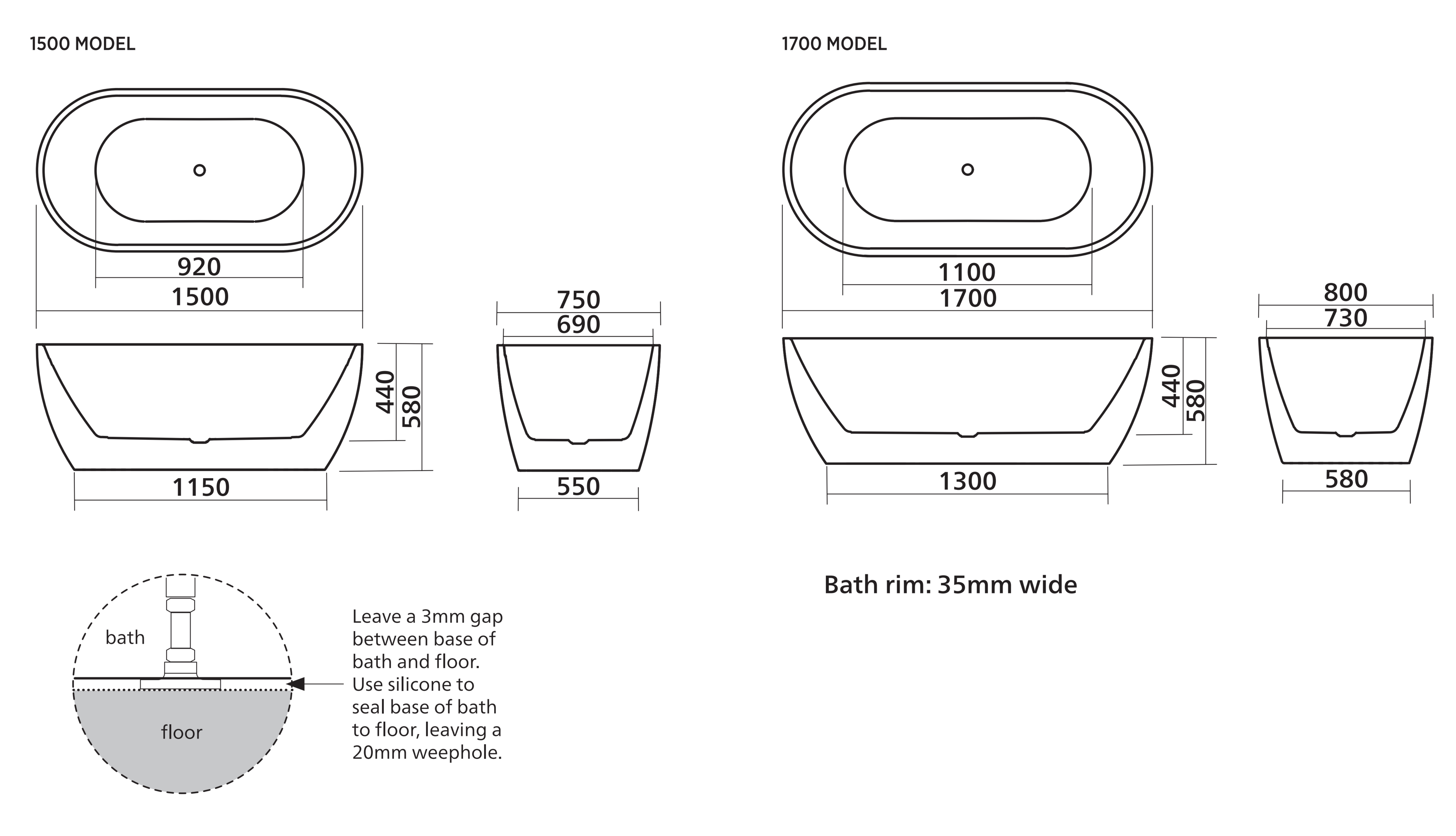 SEIMA ARKO 120 FREESTANDING BATHTUB WITH OVERFLOW GLOSS WHITE (AVAILABLE IN 1500MM AND 1700MM)