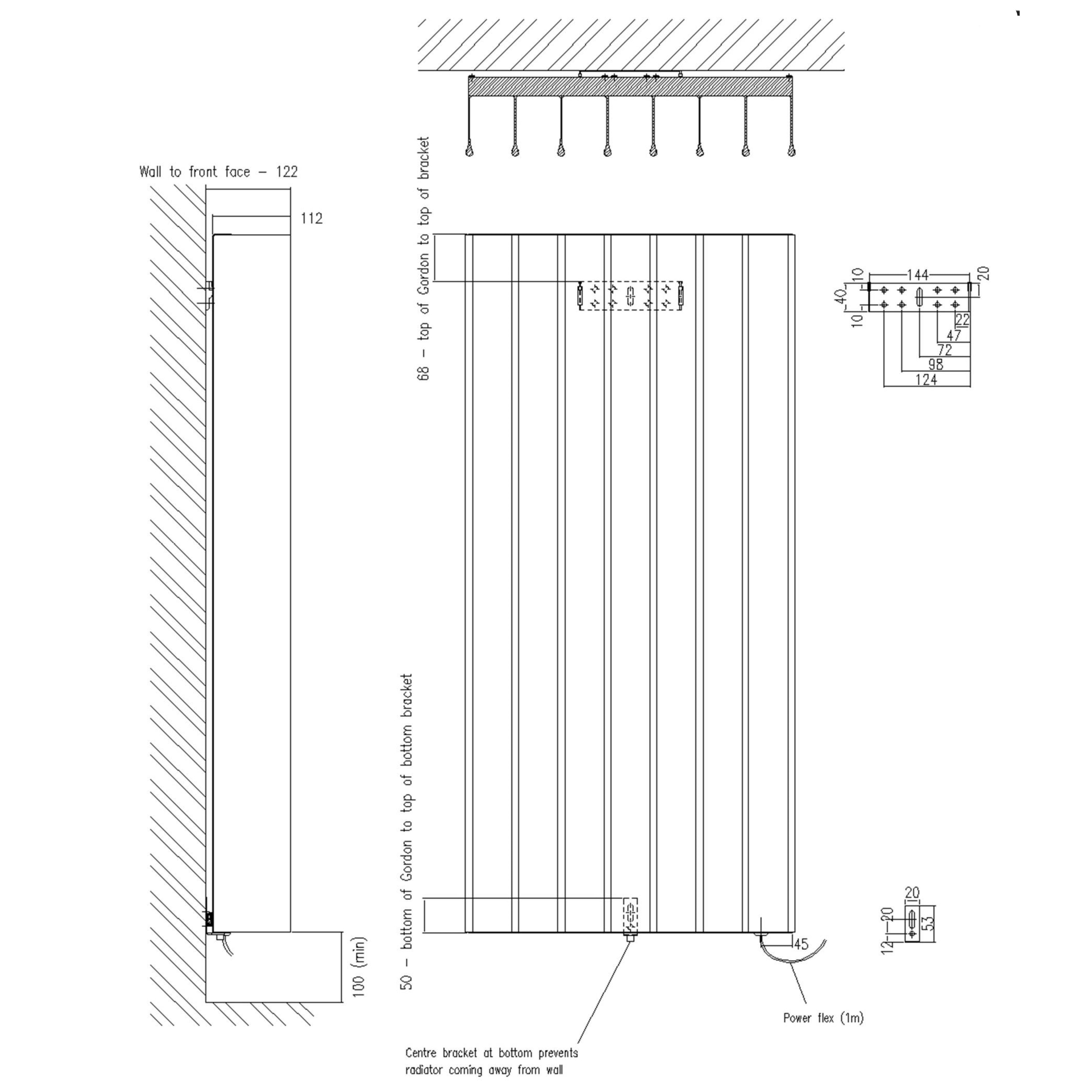 ESKIMO GORDON VERTICAL DOUBLE HEATED TOWEL RAIL BLACK 472MM