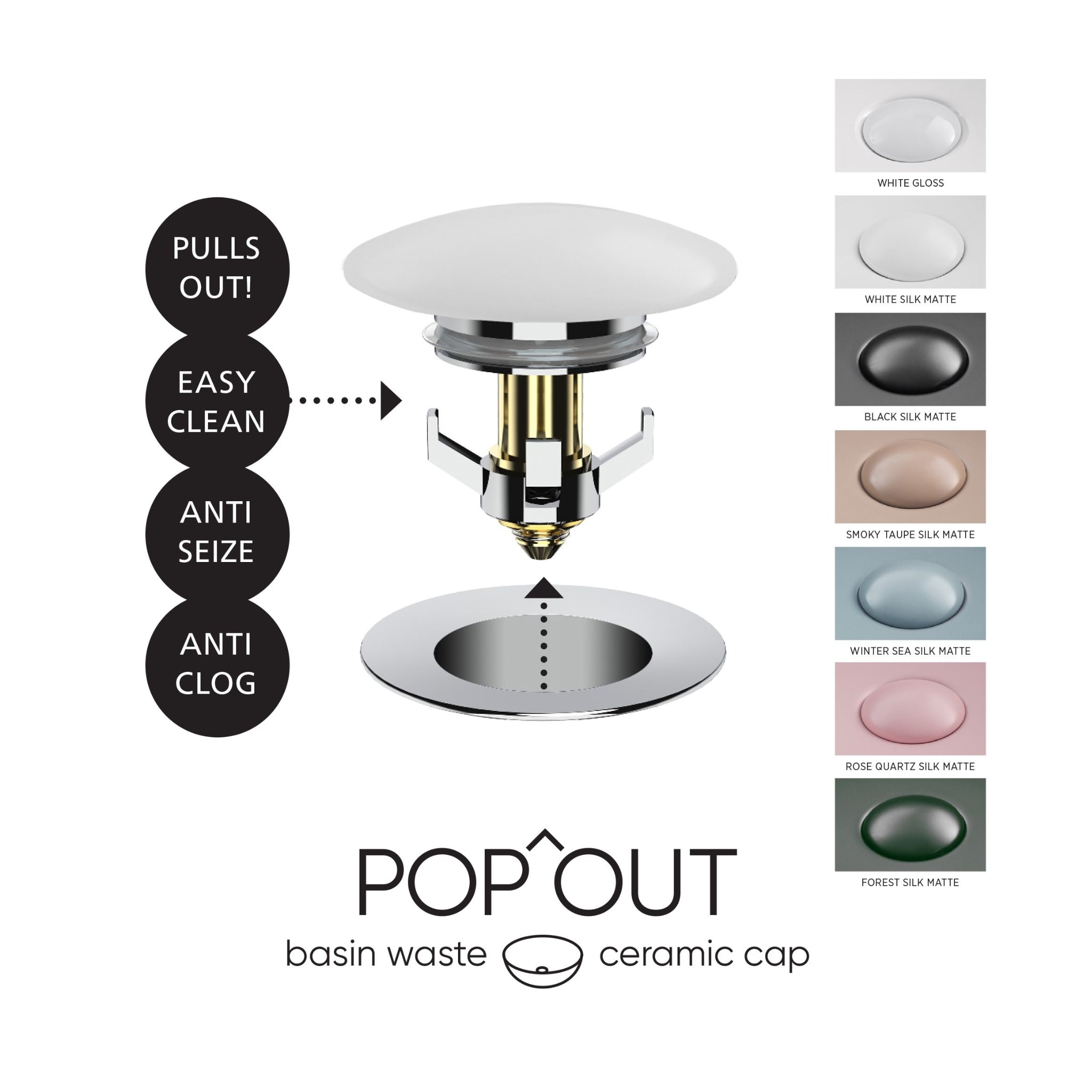 SEIMA SMART POP-OUT BASIN WASTE WITH CERAMIC CAP 32/40MM ROSE QUARTZ