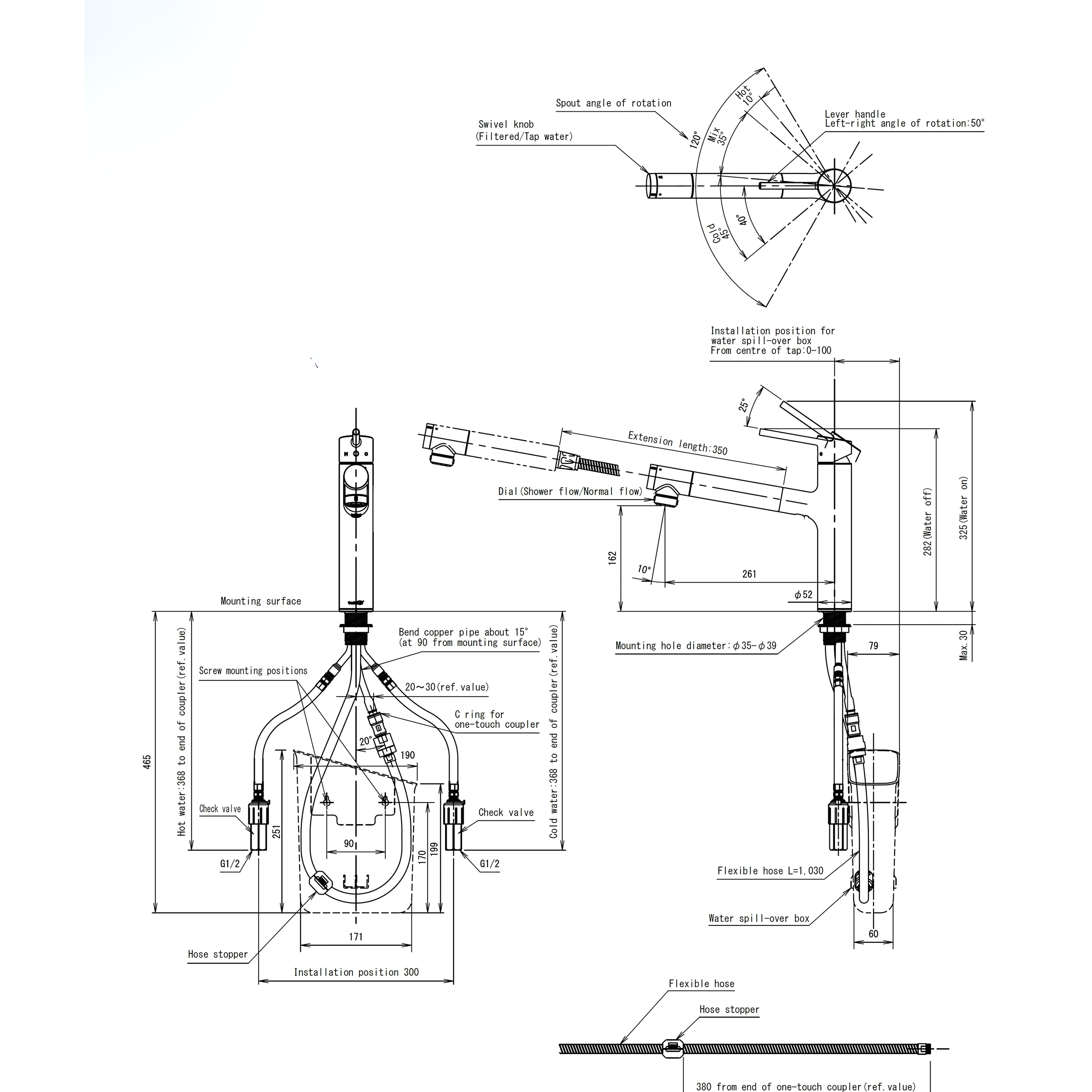 TAQUA T-5 BUILT-IN FILTRATION SINK MIXER 282MM CHROME