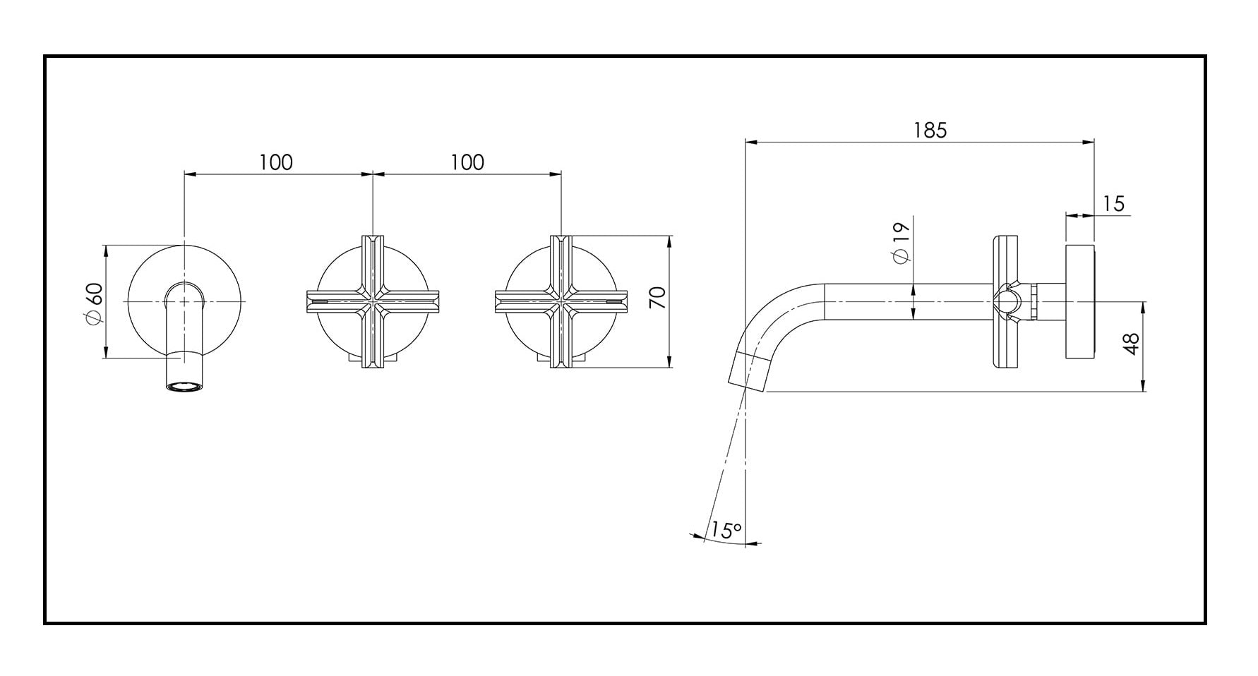 PHOENIX VIVID SLIMLINE PLUS WALL BASIN / BATH HOSTESS SET 180MM OUTLET MATTE BLACK