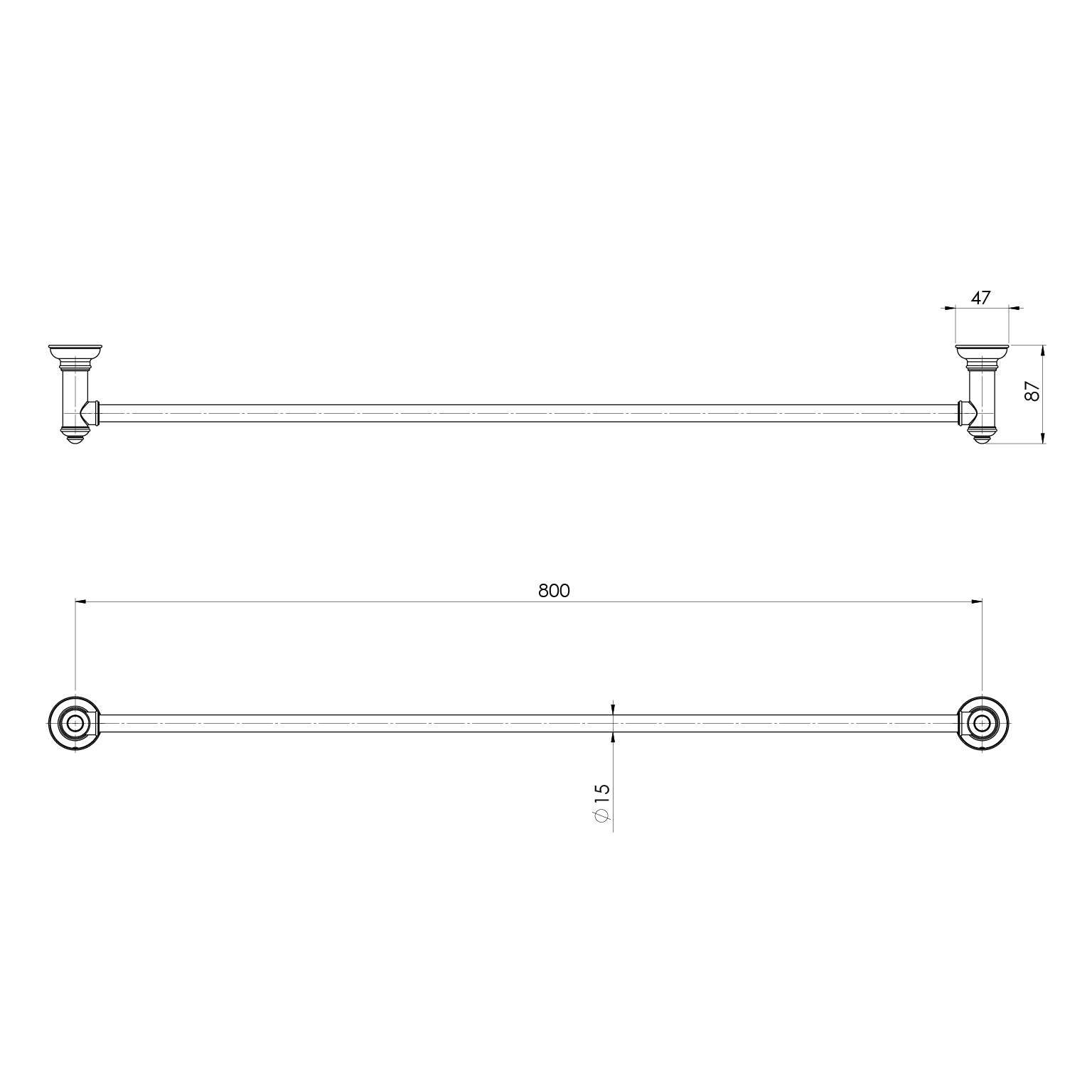 PHOENIX CROMFORD SINGLE TOWEL RAIL MATTE BLACK 800MM