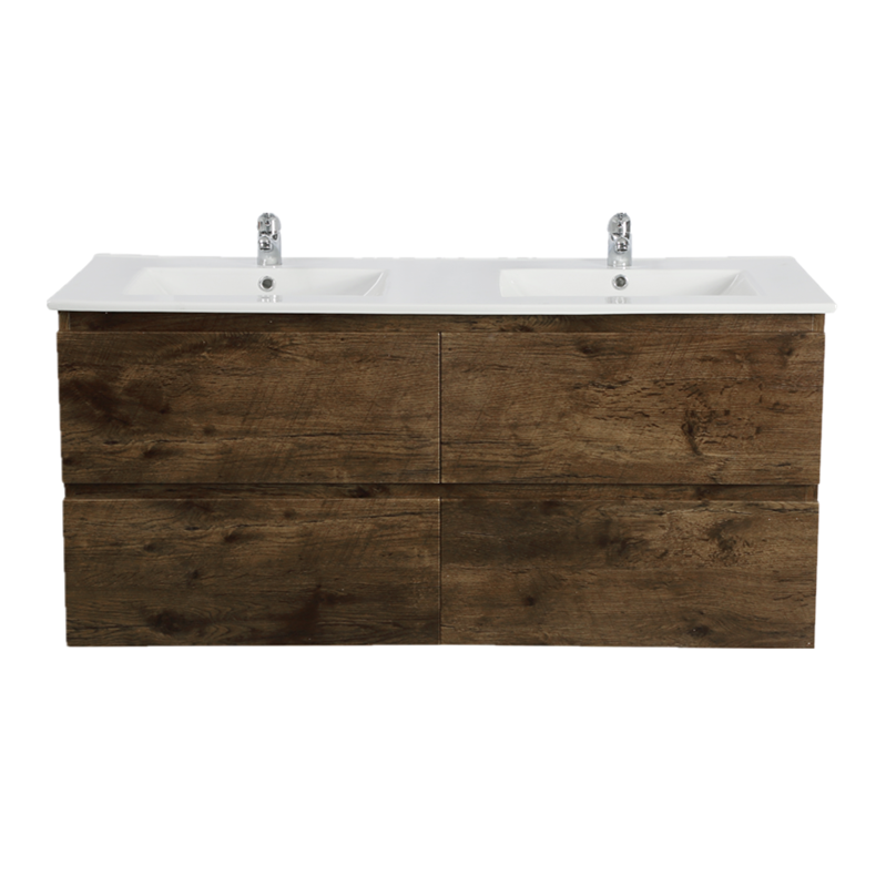 POSEIDON QUBIST DARK OAK 1200MM DOUBLE BOWL WALL HUNG VANITY