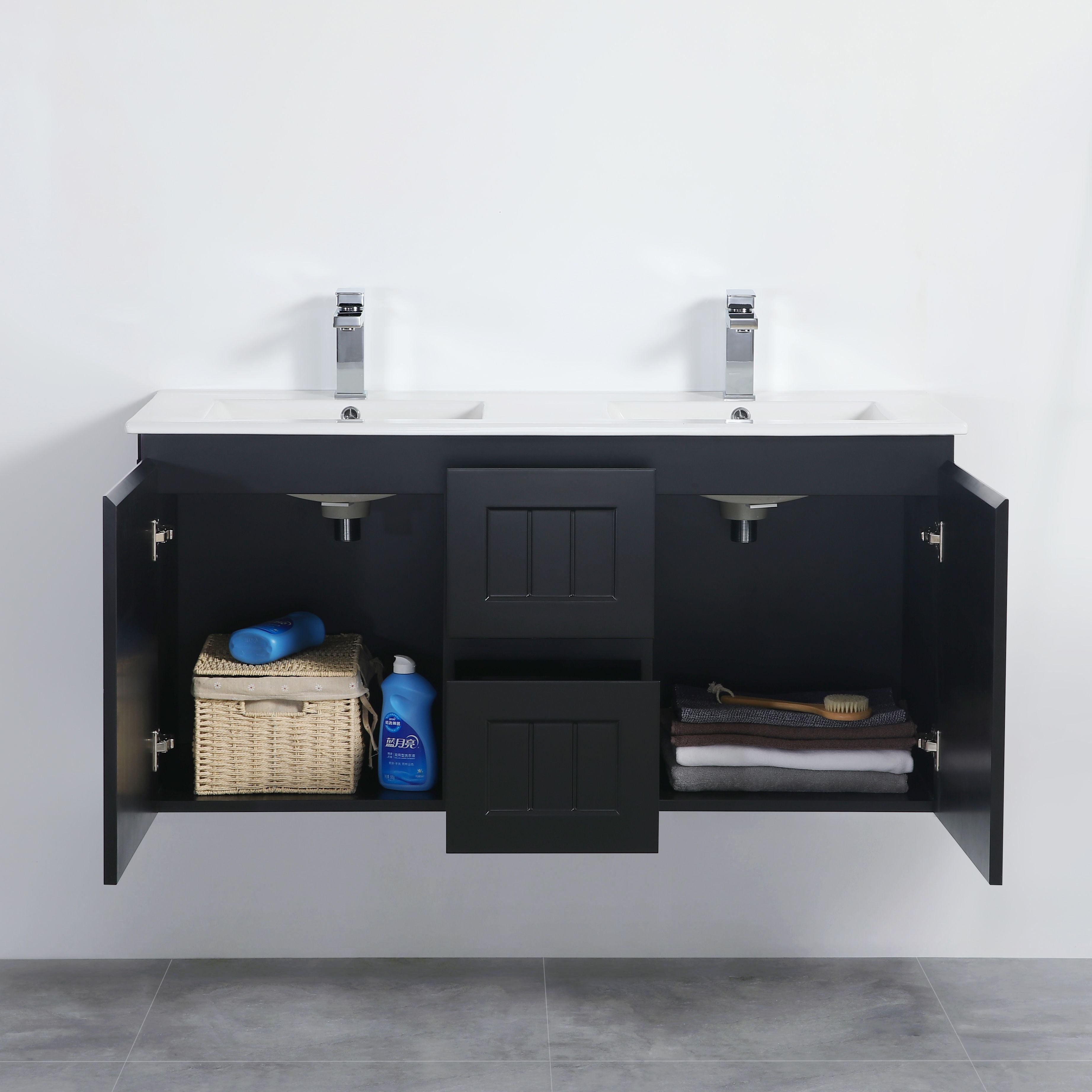 CETO ACACIA SHAKER MATTE BLACK 1200MM DOUBLE BOWL WALL HUNG VANITY