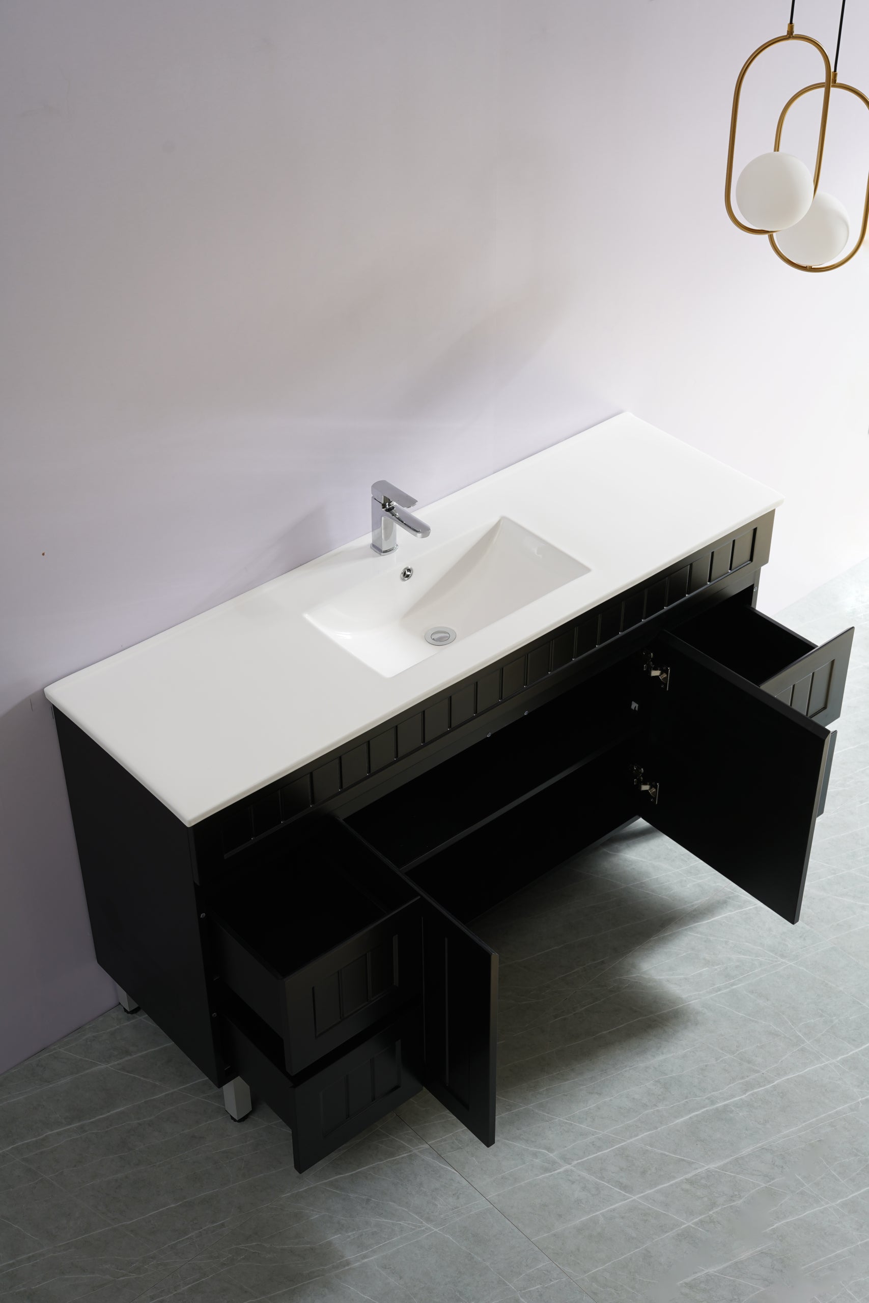 CETO ACACIA SHAKER MATTE BLACK 1500MM SINGLE BOWL FLOOR STANDING VANITY