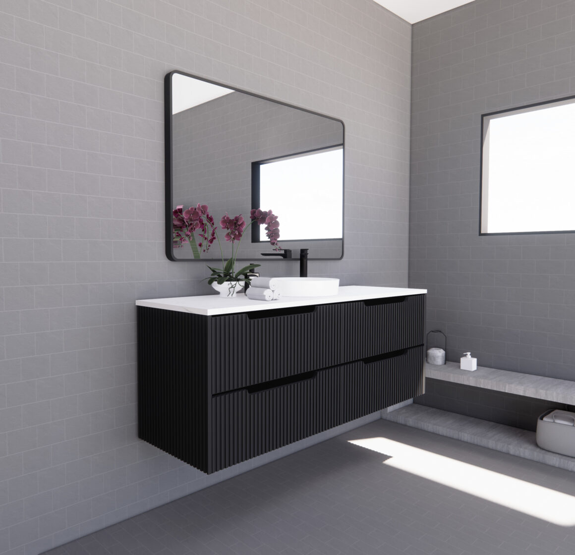 RIVA BALI MATTE BLACK 1500MM SINGLE BOWL WALL HUNG VANITY