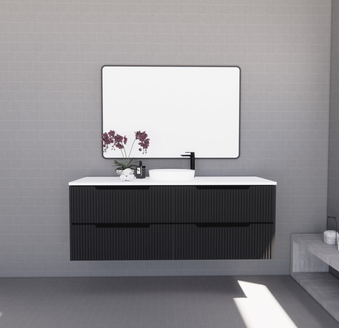 RIVA BALI MATTE BLACK 1500MM SINGLE BOWL WALL HUNG VANITY