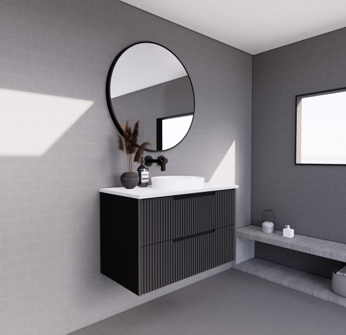 RIVA BALI MATTE BLACK 900MM SINGLE BOWL WALL HUNG VANITY