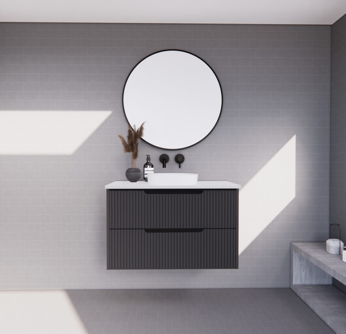 RIVA BALI MATTE BLACK 900MM SINGLE BOWL WALL HUNG VANITY