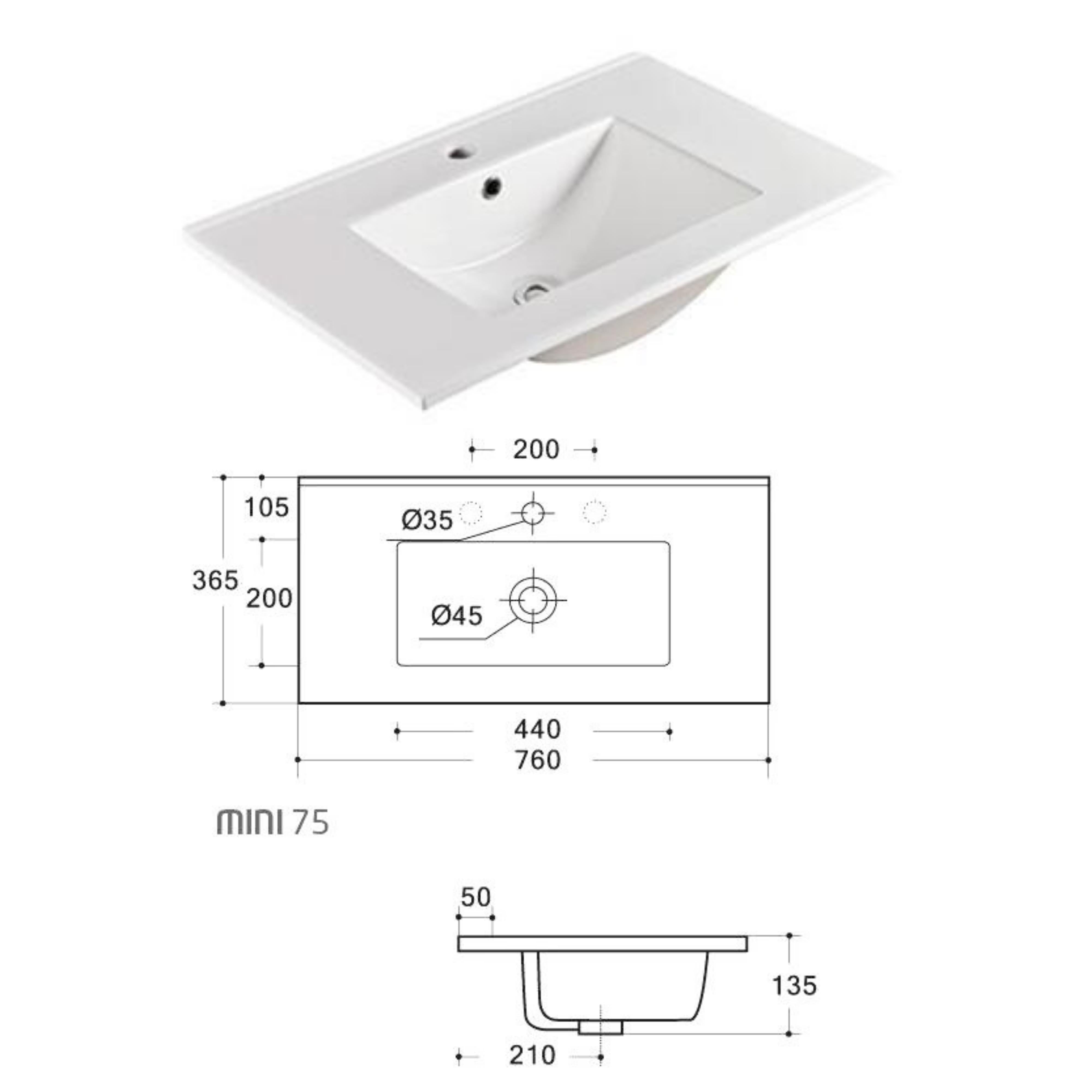 AULIC MAYA WHITE 750MM SPACE SAVING SINGLE BOWL WALL HUNG VANITY