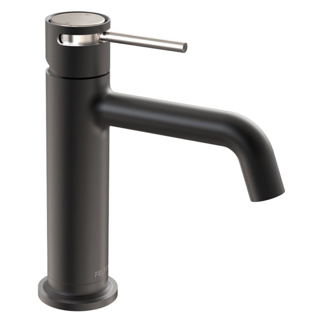 FELTON TATE BASIN MIXER 177MM BLACK AND BRUSHED NICKEL