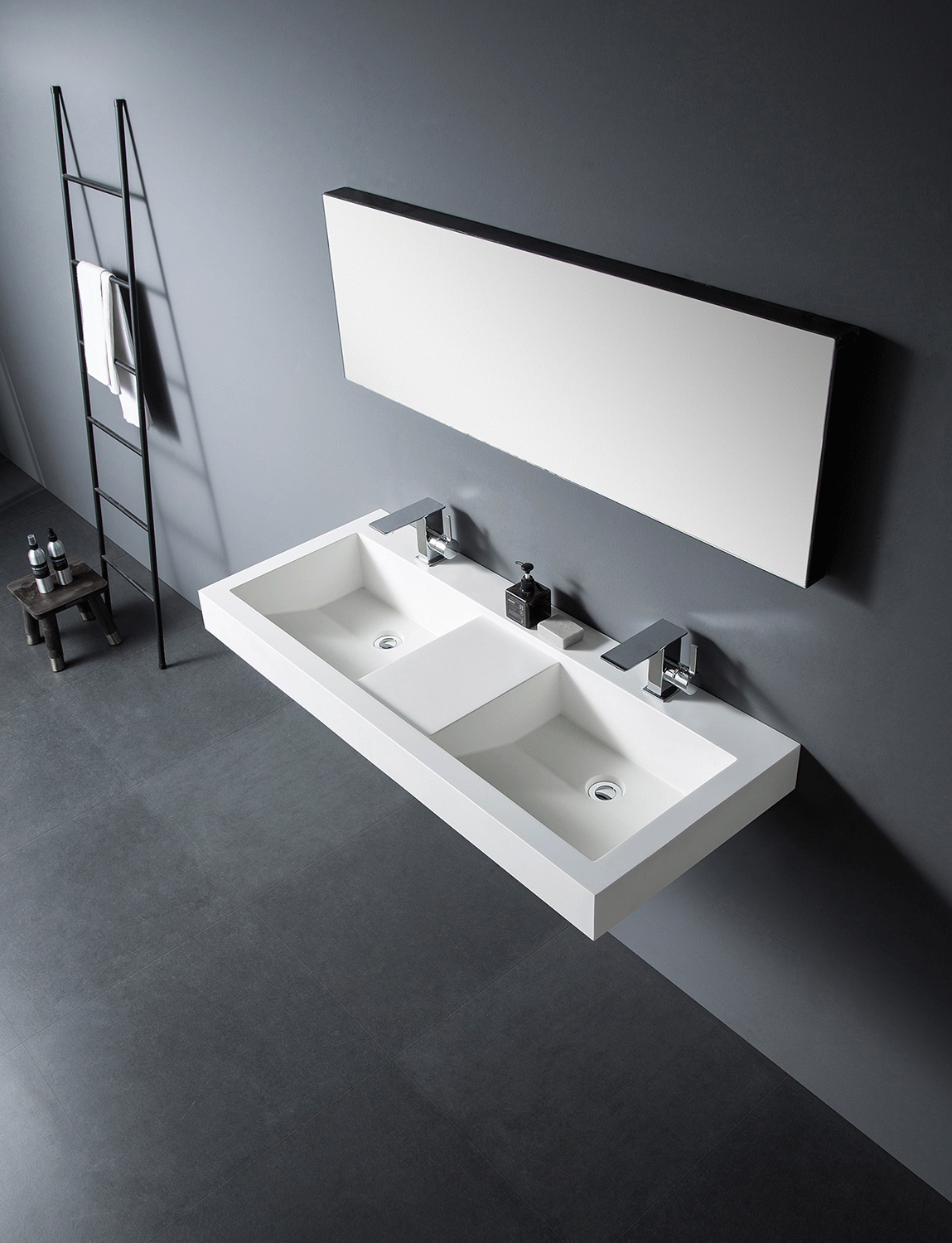 GALLARIA OZZA WALL HUNG STONE BASIN WHITE 1600MM