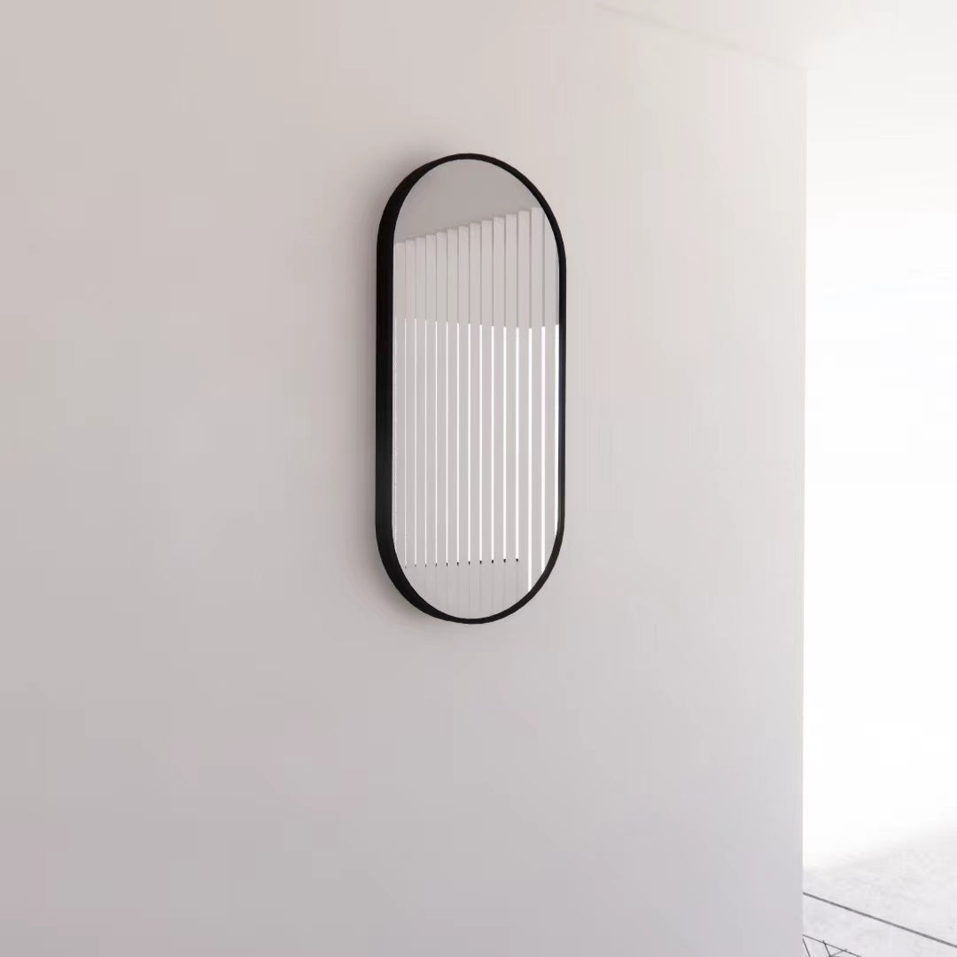 RIVA FRAMED OVAL MIRROR WALL MOUNTED BLACK 450X900MM