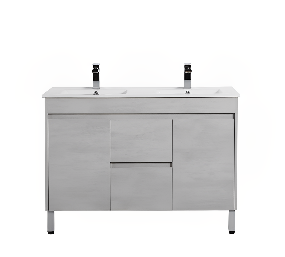 POSEIDON NOVA PLYWOOD CONCRETE GREY 1200MM DOUBLE BOWL FLOOR STANDING VANITY