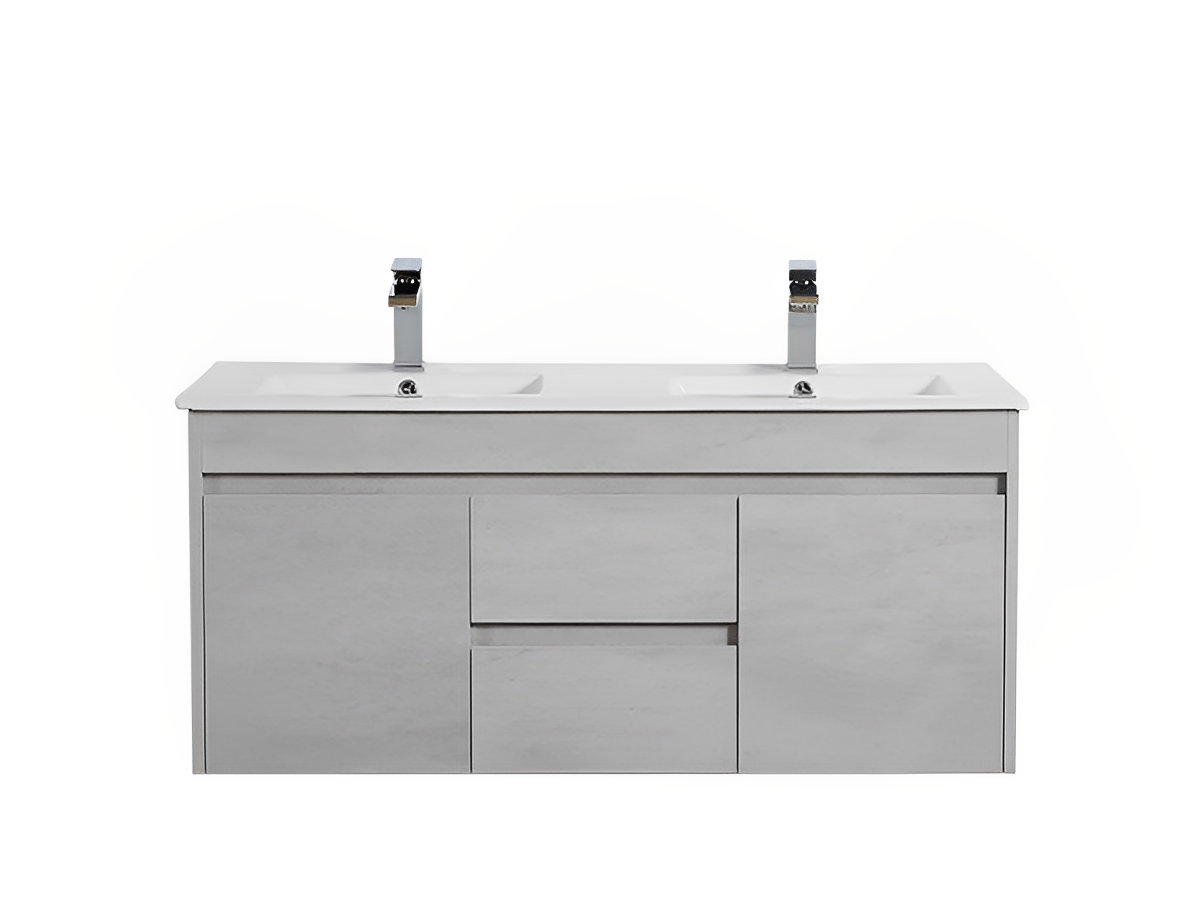 POSEIDON NOVA PLYWOOD CONCRETE GREY 1200MM DOUBLE BOWL WALL HUNG VANITY