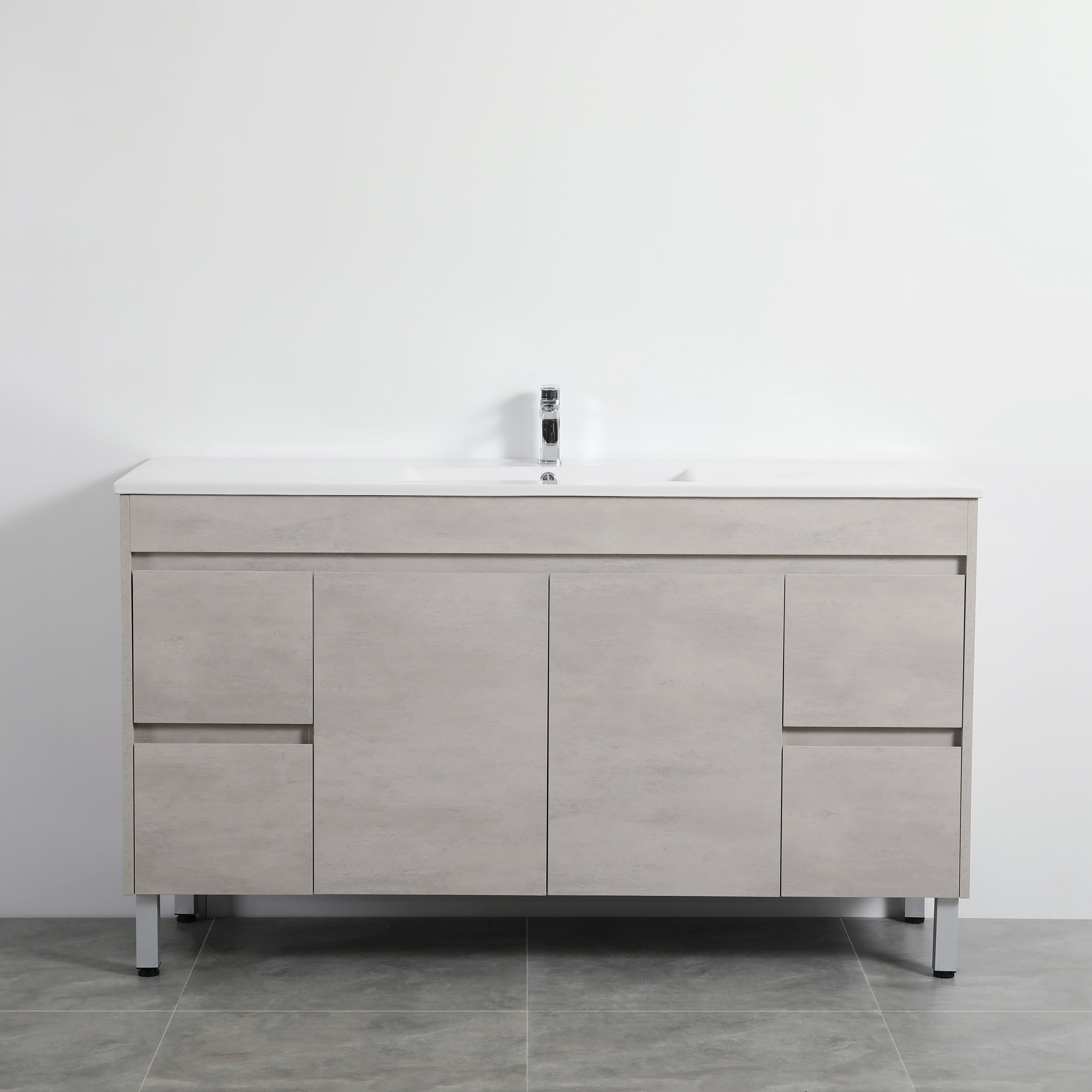 POSEIDON NOVA PLYWOOD CONCRETE GREY 1500MM SINGLE BOWL FLOOR STANDING VANITY